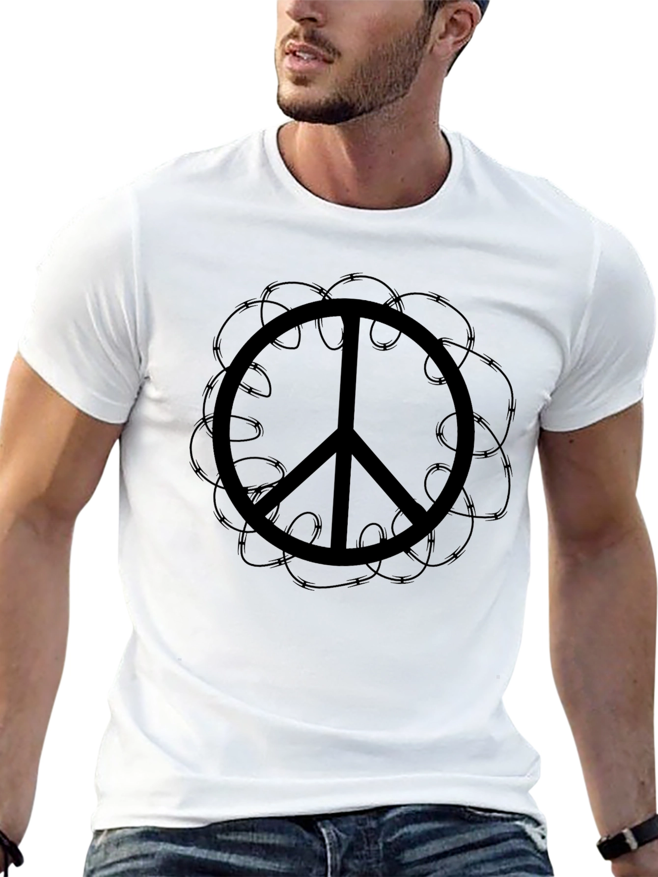 Black Peace Symbol Graphic Tee - Black Casual Shirt view 13