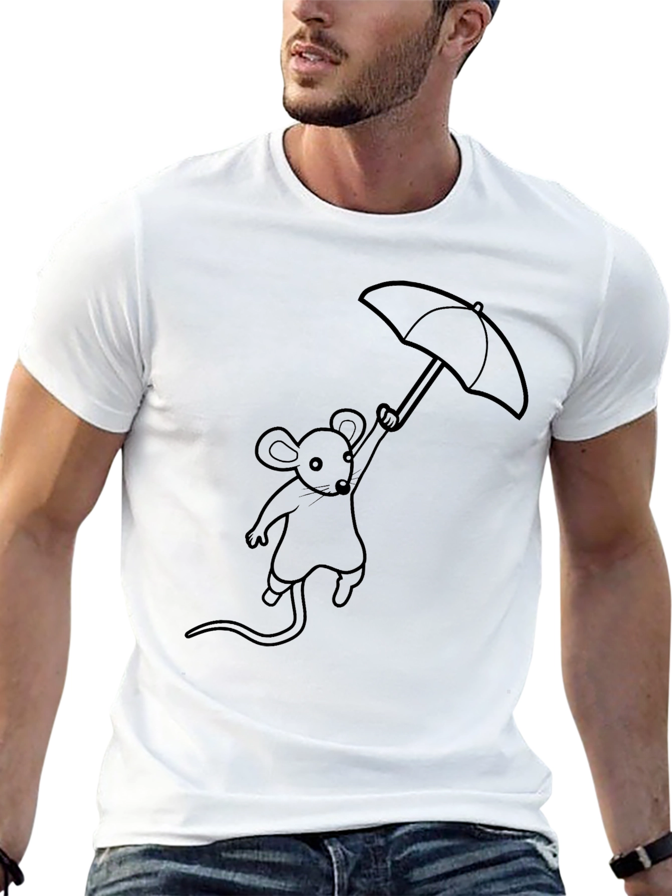 Black Mouse Umbrella Graphic Tee - Stylish Black T-Shirt view 13