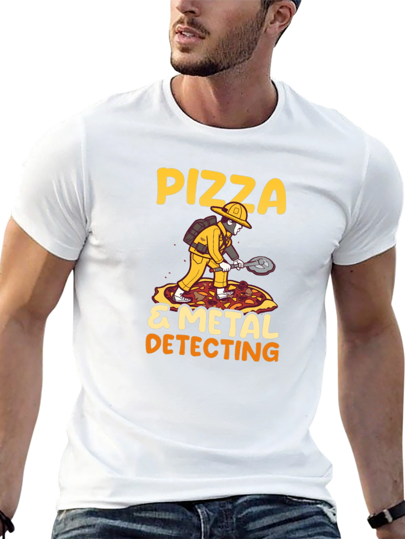 Black Pizza & Metal Detecting T-Shirt view 13