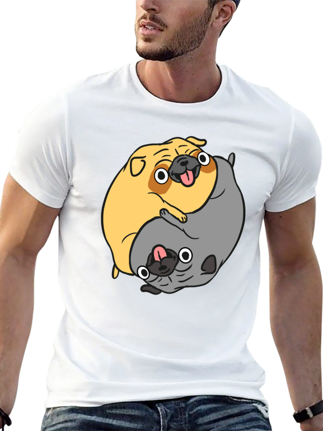 Black Yin Yang Pugs Graphic T-Shirt view 13