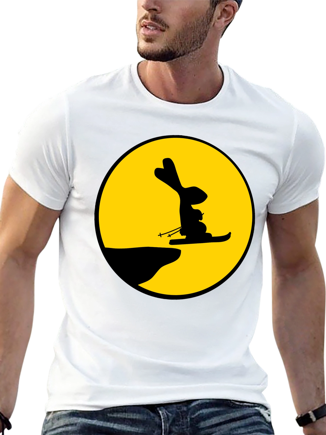 Black Skiing Rabbit Graphic Tee - Black view 13