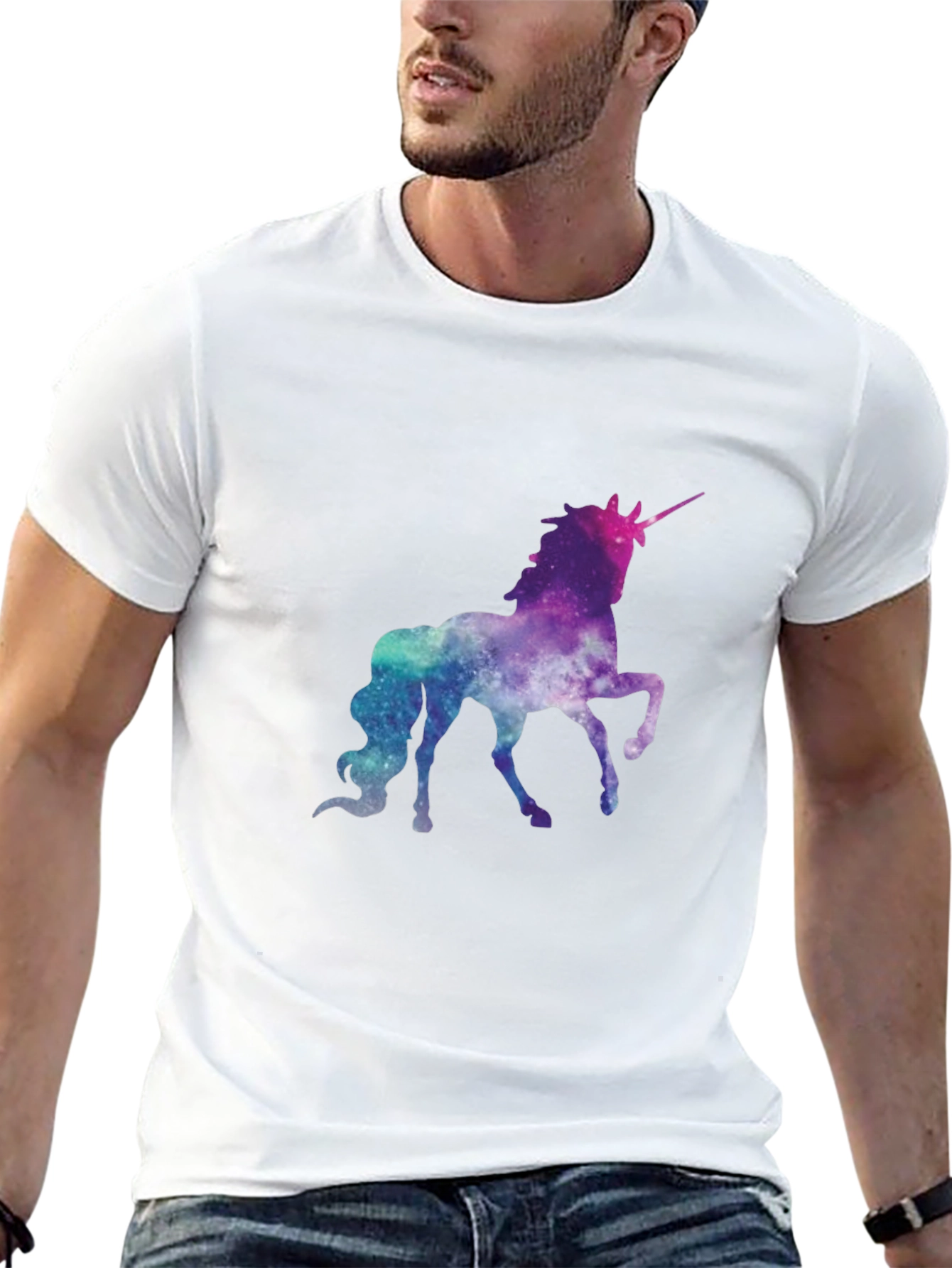 Black Galaxy Unicorn Graphic Tee - Black Cotton Shirt view 13
