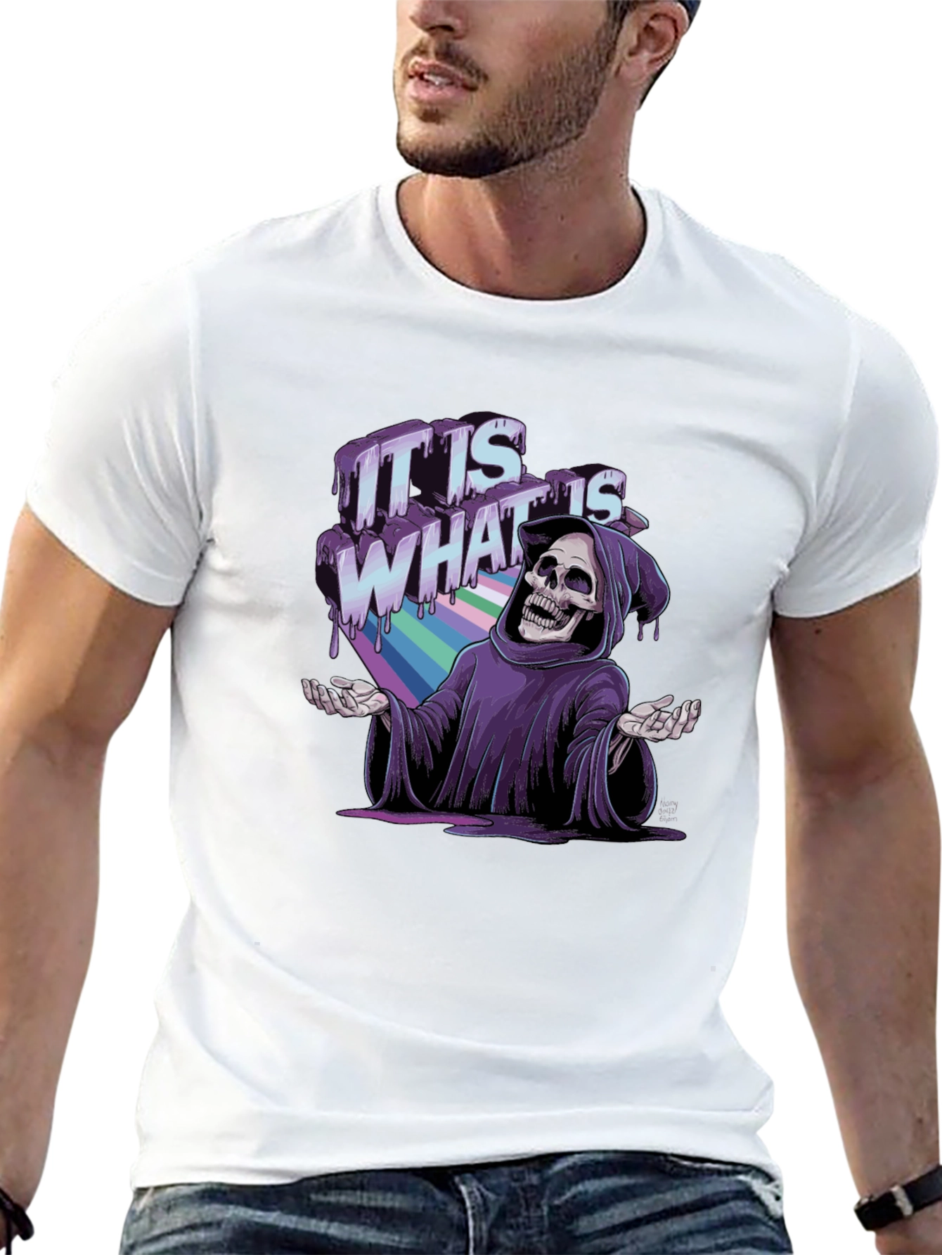 Black Grim Reaper Rainbow Drip T-Shirt - "It Is What It Is" view 13