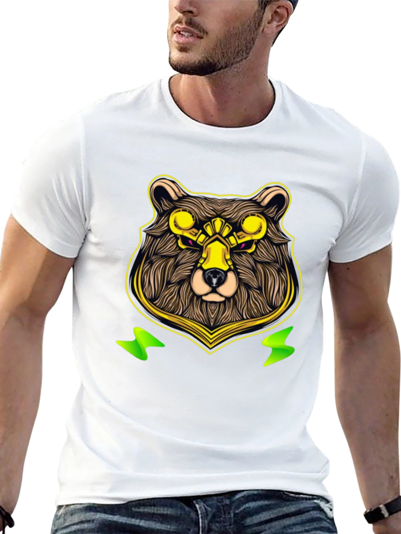 Black Cyber Bear Graphic Tee - Cool Animal Print view 13