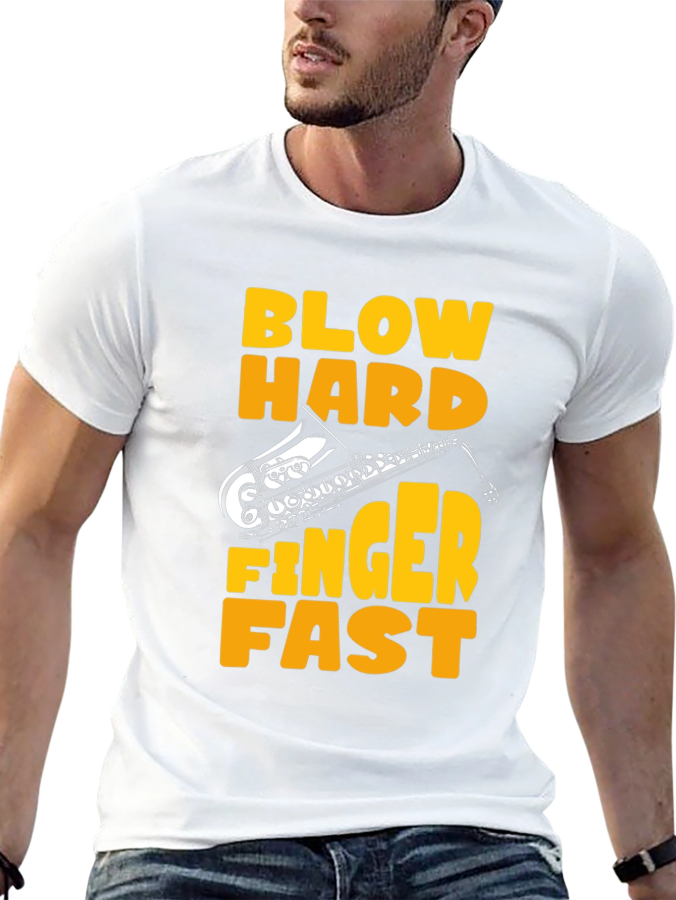 Black Blow Hard Finger Fast Saxophone Graphic Tee view 13