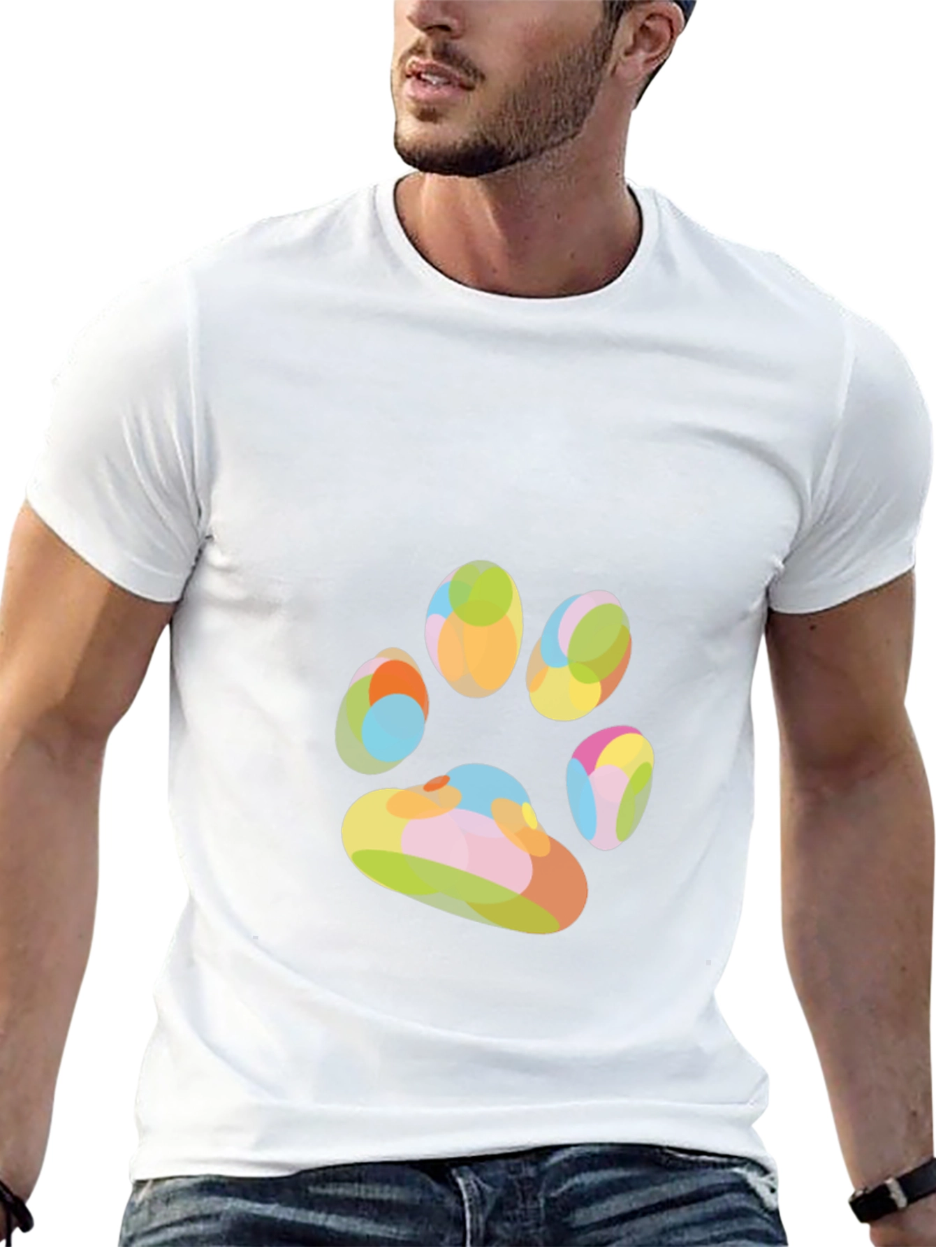 Black Colorful Paw Print Graphic T-Shirt view 13