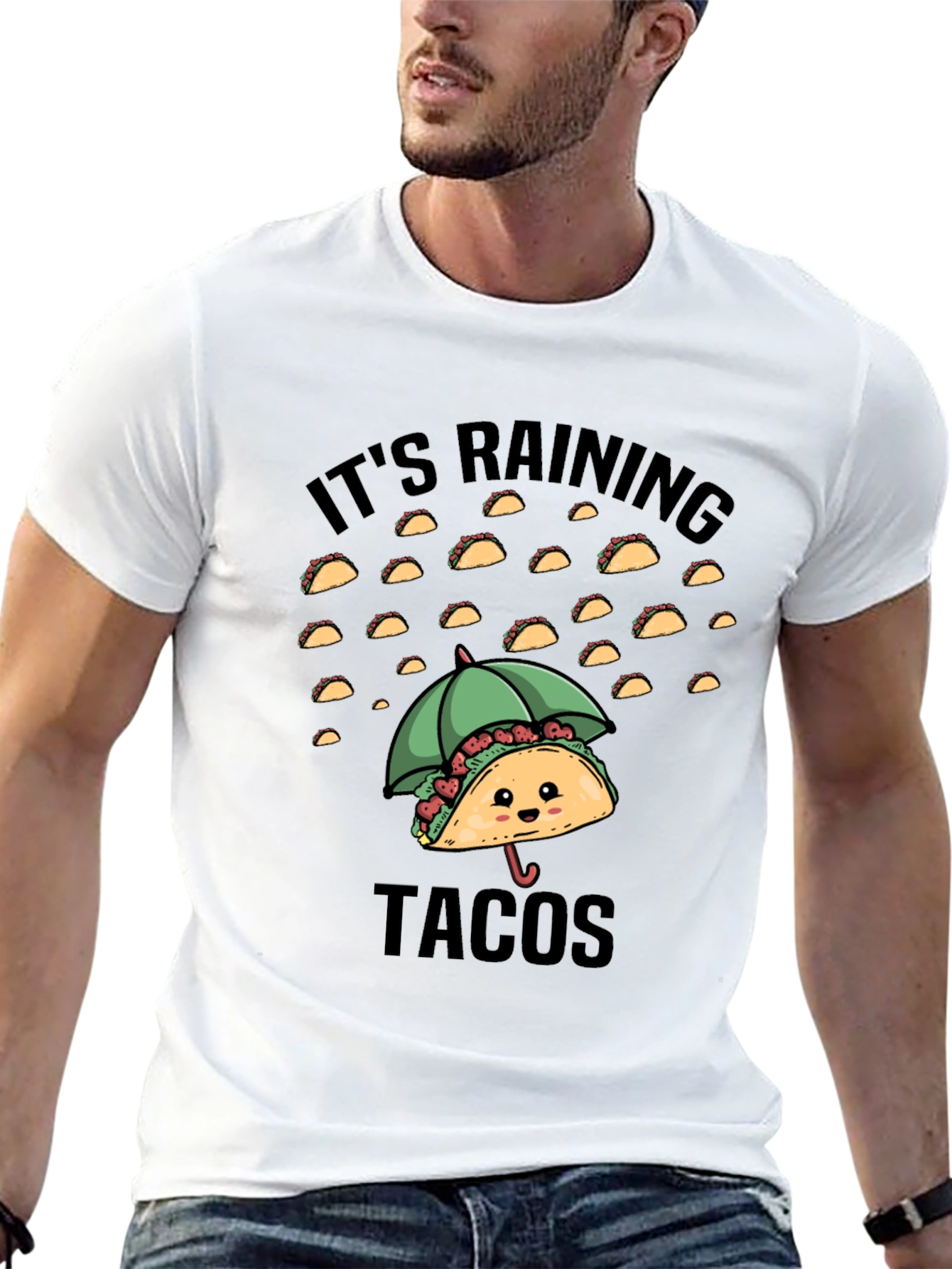 Black It's Raining Tacos Graphic Tee - Funny Foodie Shirt view 13
