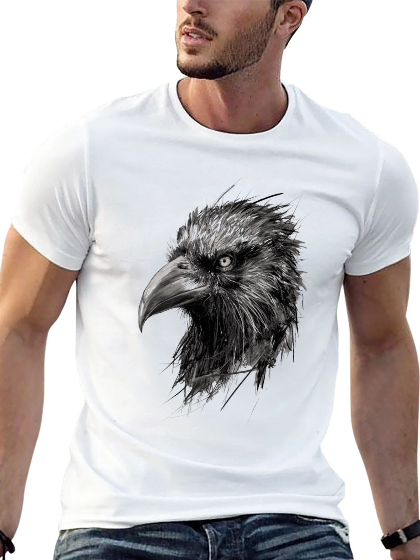 Black Raven Head Graphic Black T-Shirt view 13