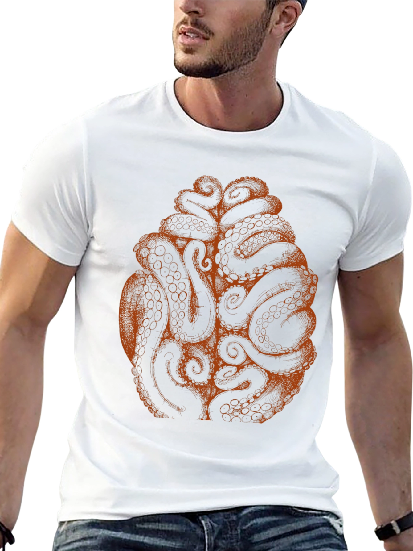 Black Octopus Tentacle Brain Graphic Tee - Black view 13