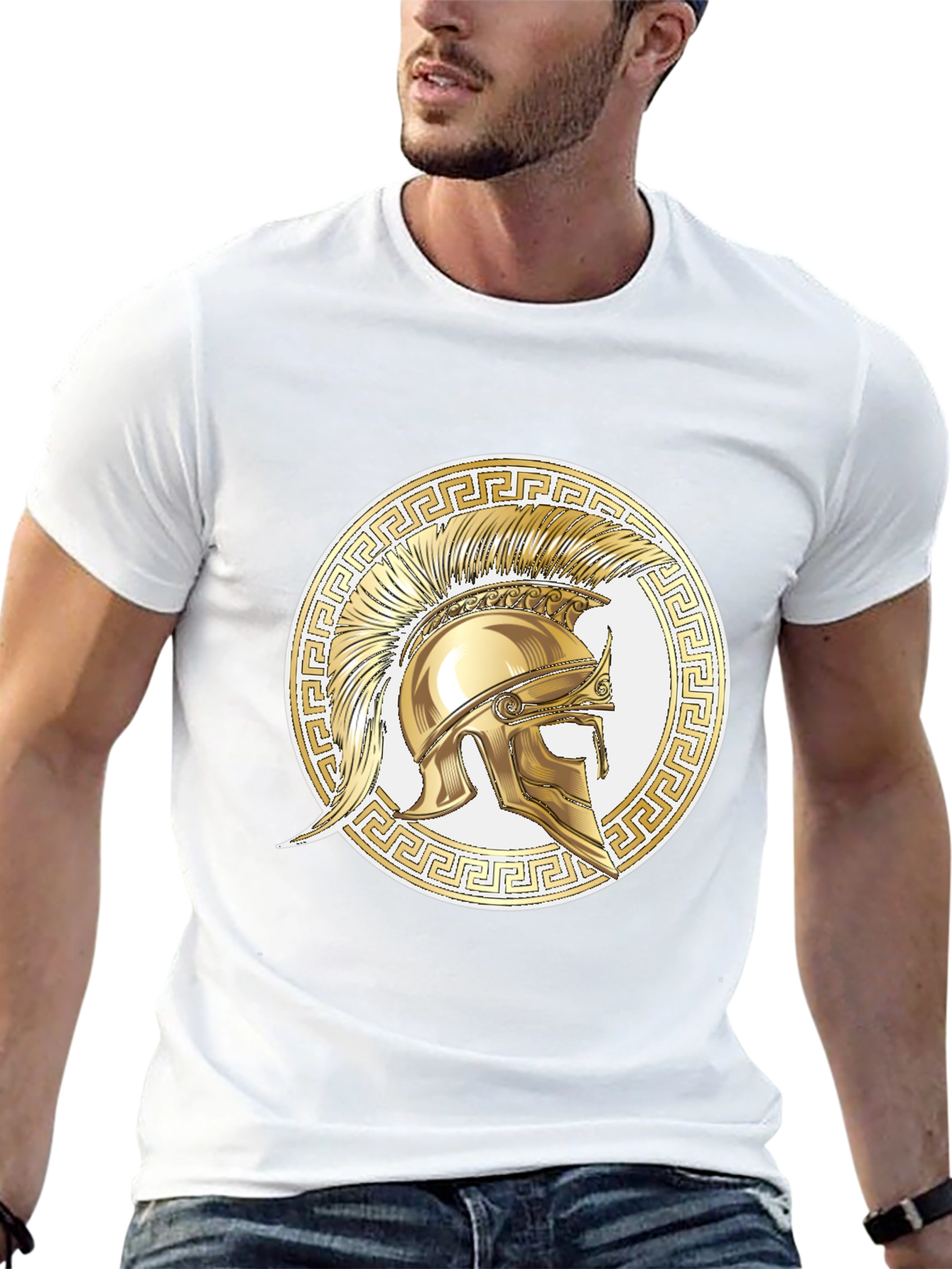 Black Spartan Helmet Graphic Tee - Gold Design view 13