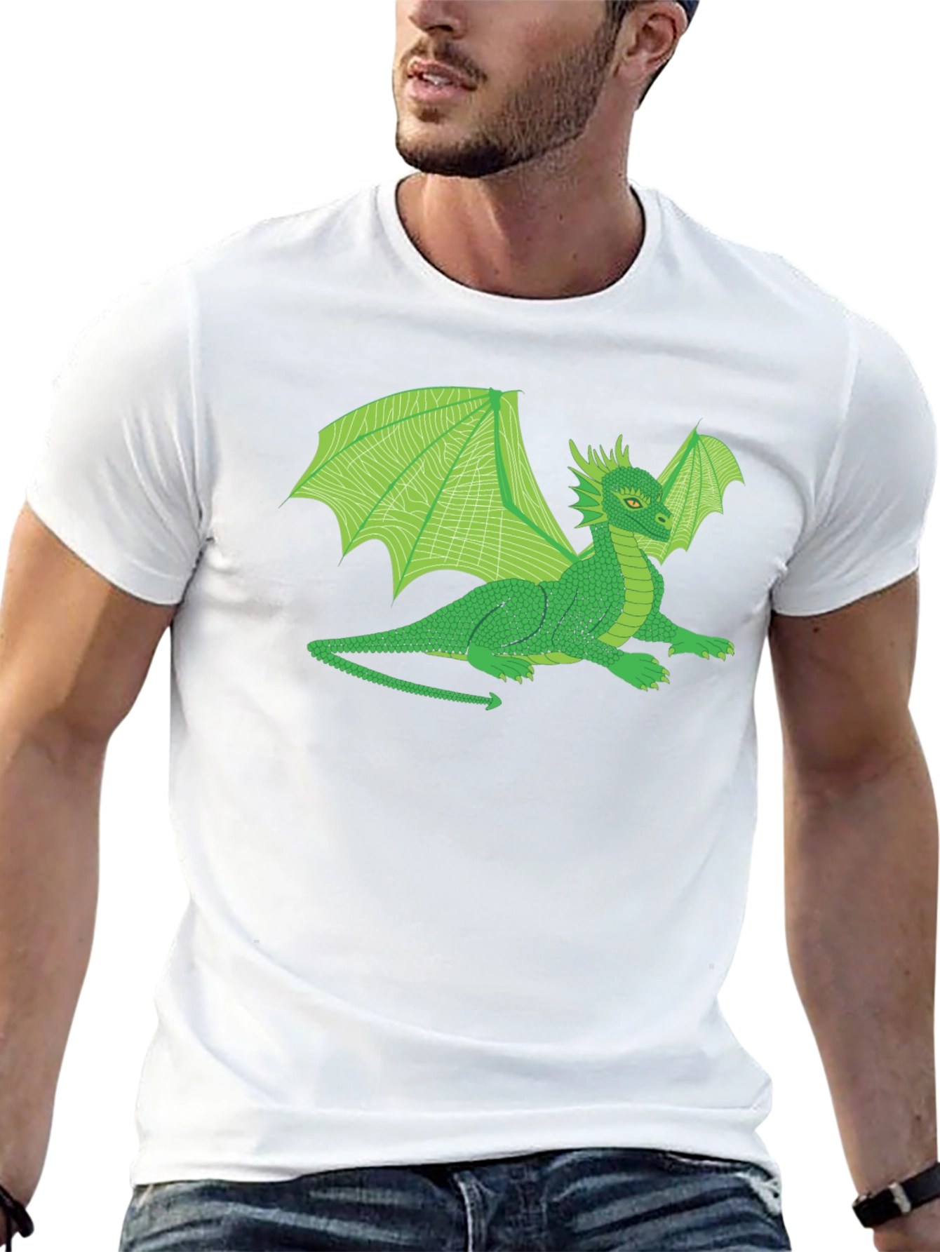 Black Green Dragon Graphic T-Shirt - Fantasy Creature Tee view 13