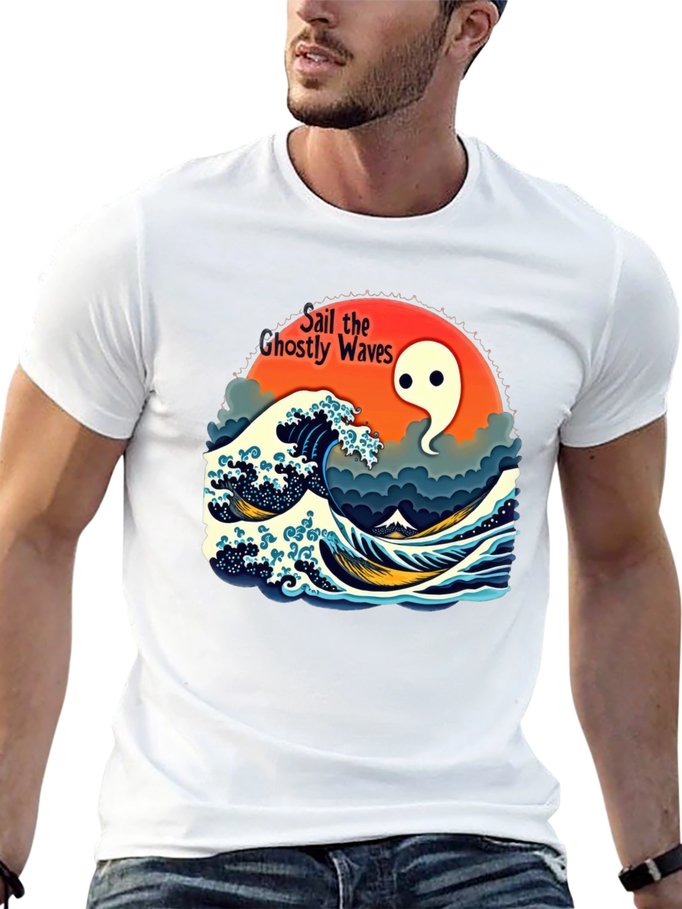 Black Ghostly Waves Graphic T-Shirt - Unisex view 13