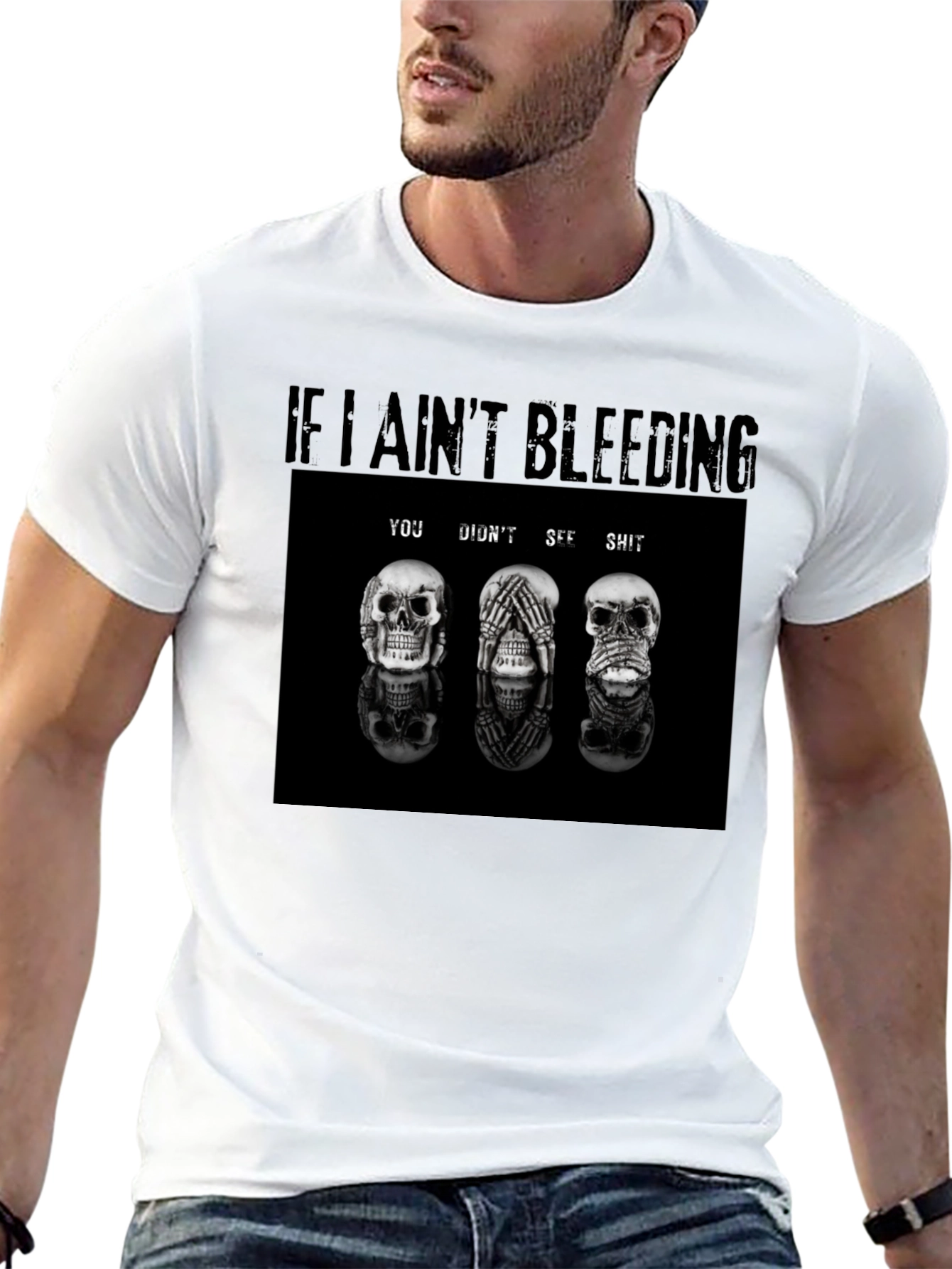 Black If I Ain't Bleeding T-Shirt Skull Graphic Tee view 13
