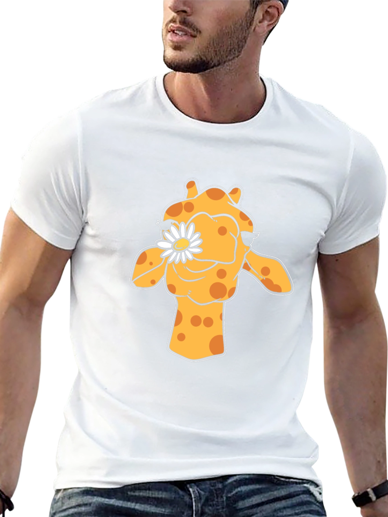 Black Giraffe Daisy Graphic Tee - Black Cotton T-Shirt view 13