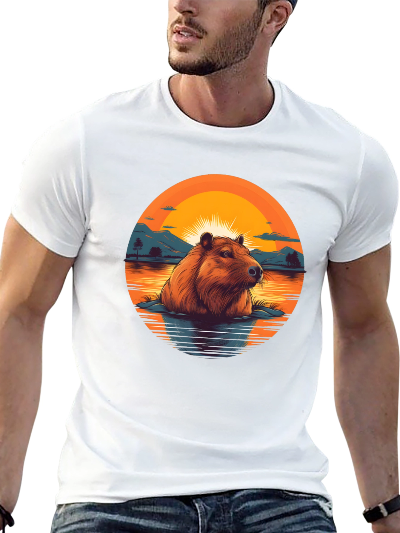 Black Capybara Sunset Graphic Tee - Unique Design view 13