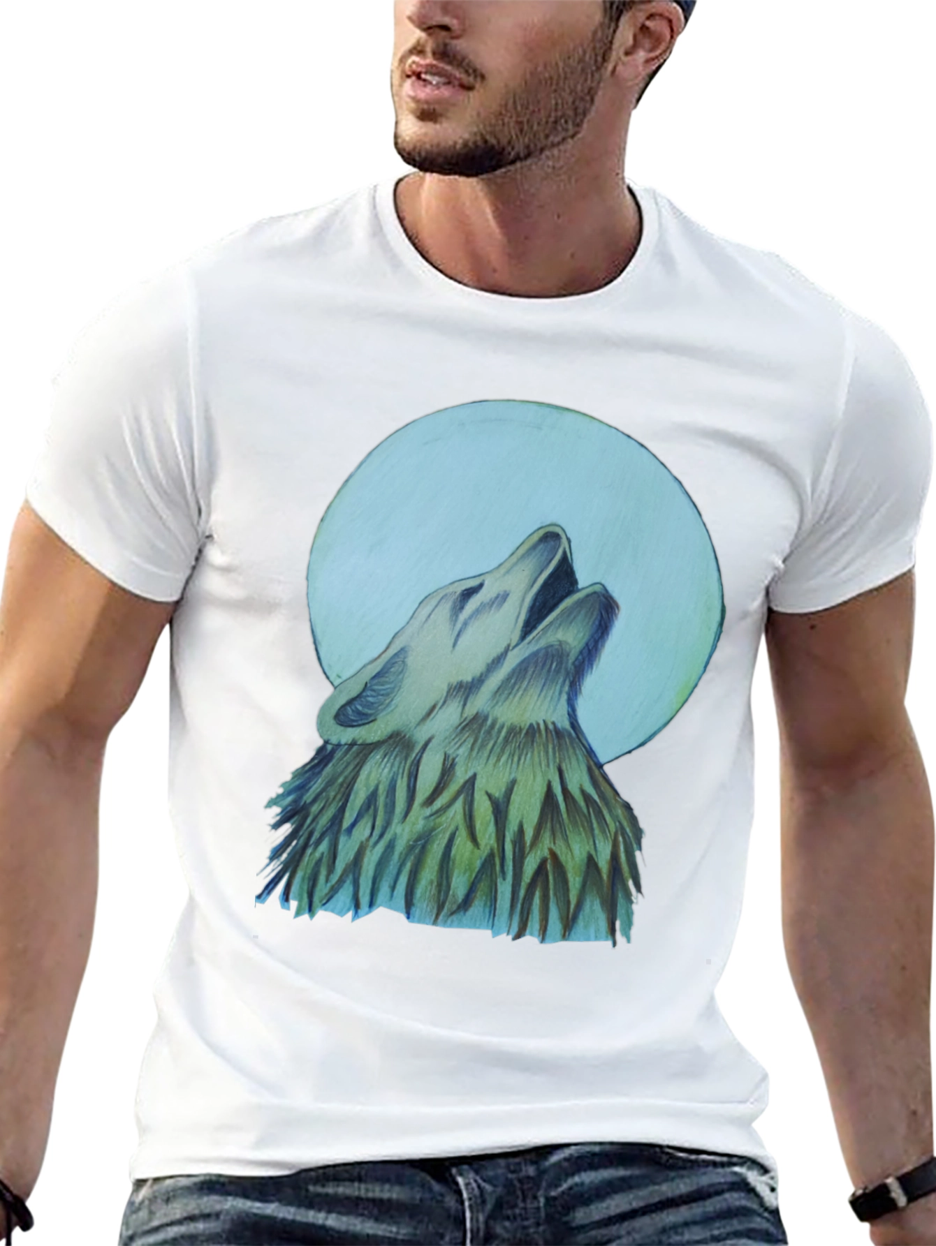 Black Wolf Howling at Moon Graphic T-Shirt view 13