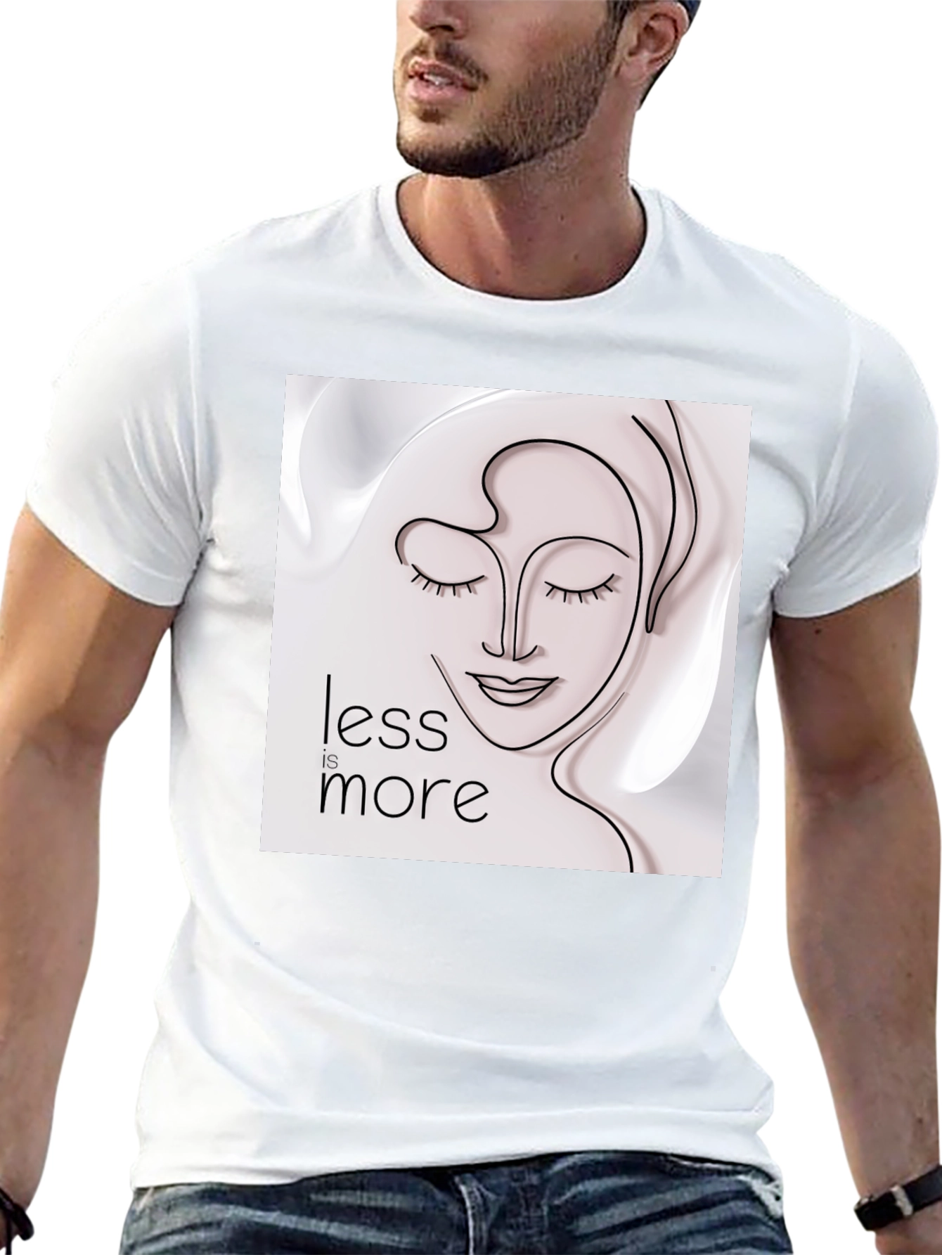 Black Minimalist Face Line Art T-Shirt - Less is More view 13