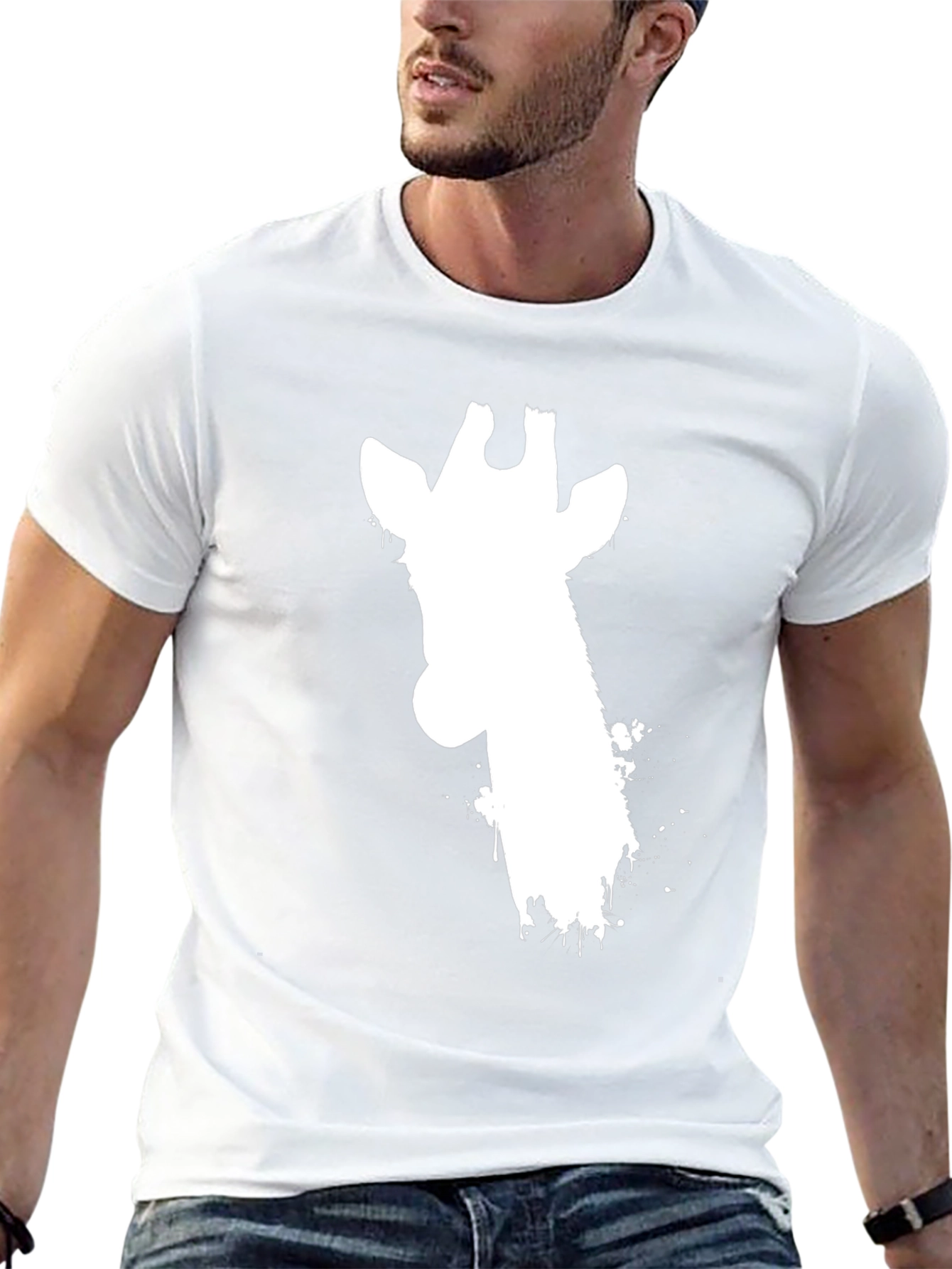 Black Giraffe Silhouette Graphic Tee - Black Cotton T-Shirt view 13