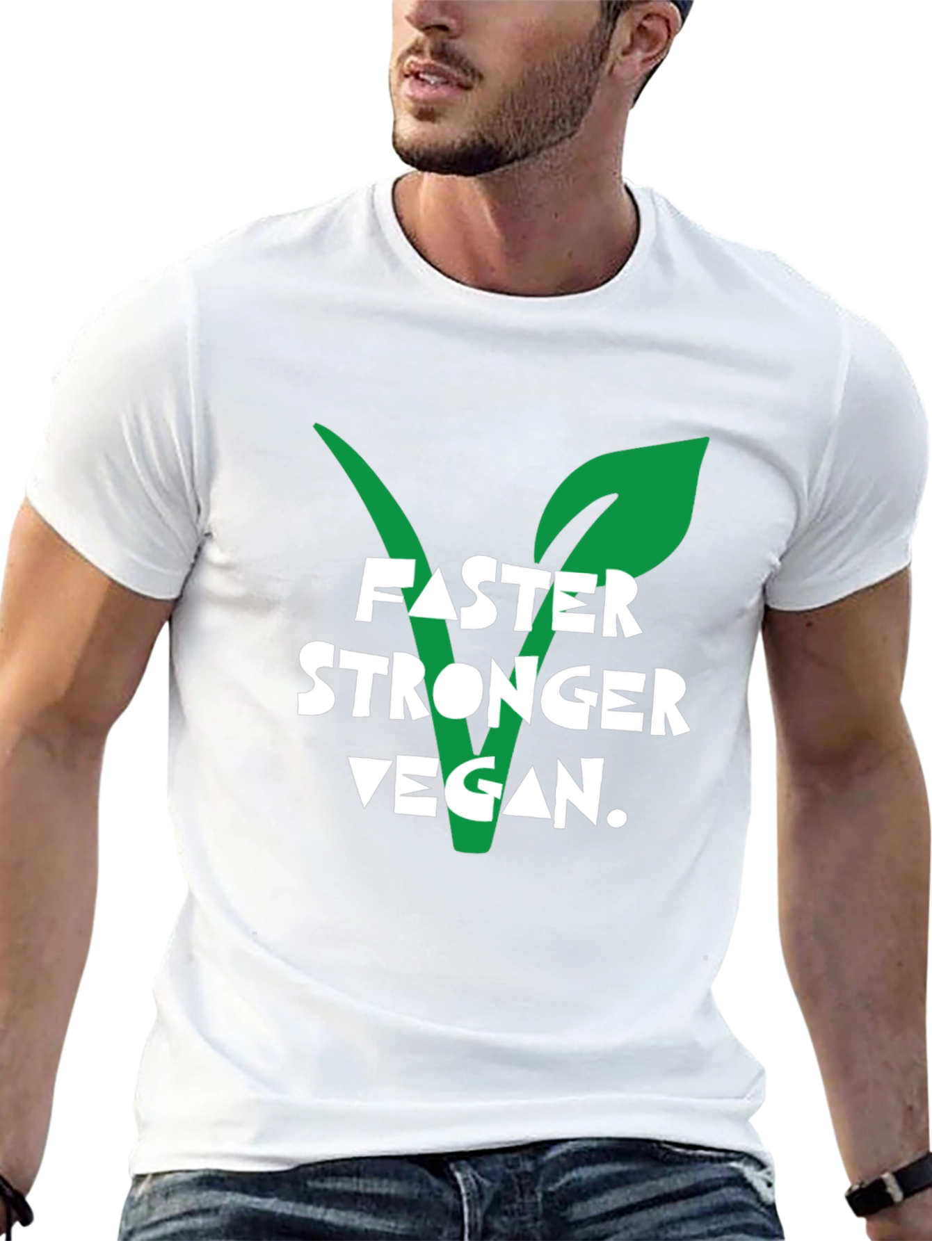 Black Vegan Strength T-Shirt - Faster Stronger Vegan Design view 13