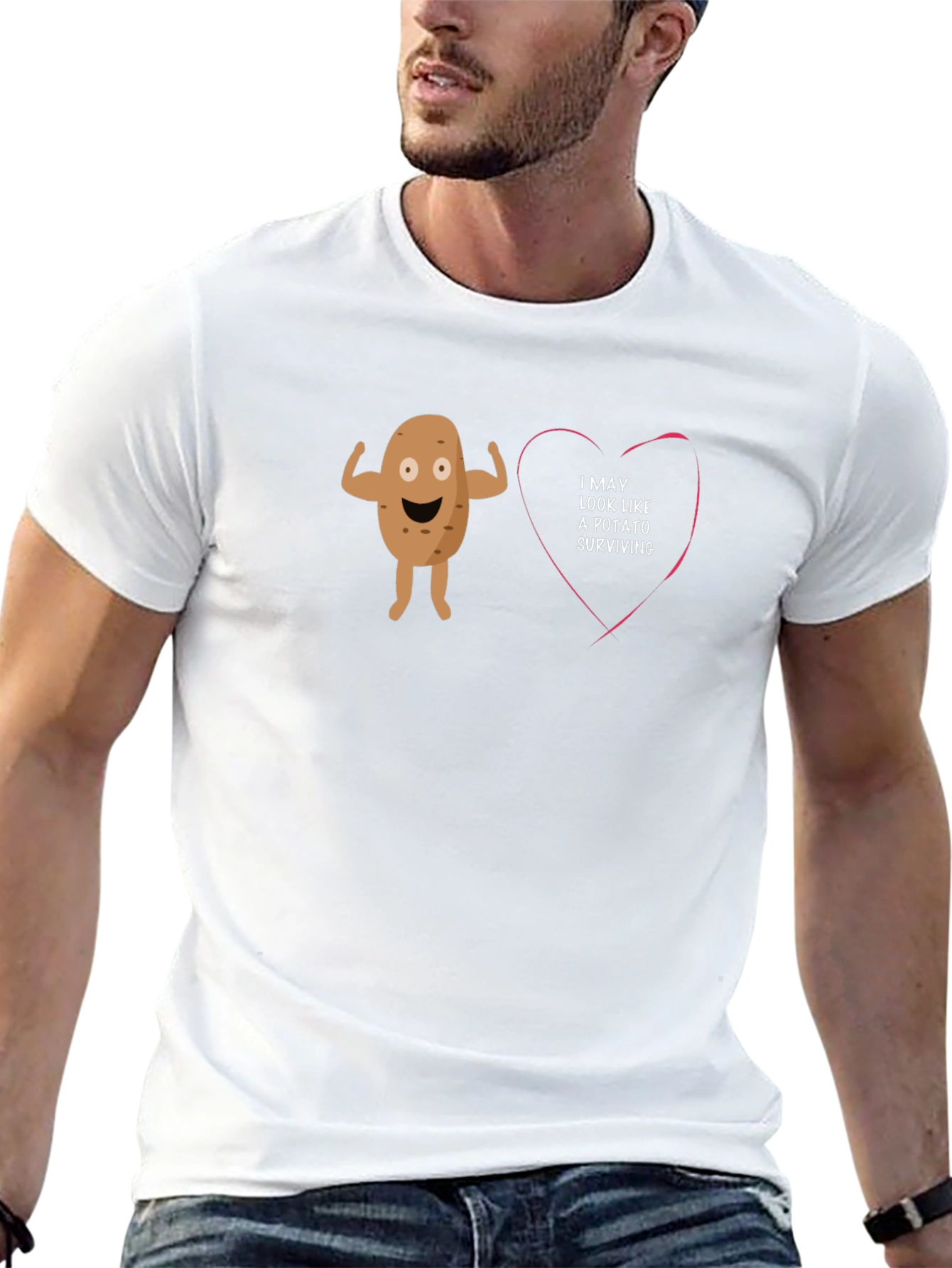 Black Funny Potato Surviving Heart T-Shirt - Novelty Graphic Tee view 13