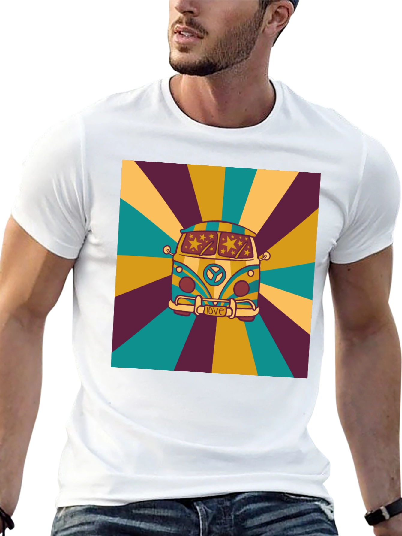 Black Retro Van Graphic Tee - Peace & Love Vibes view 13