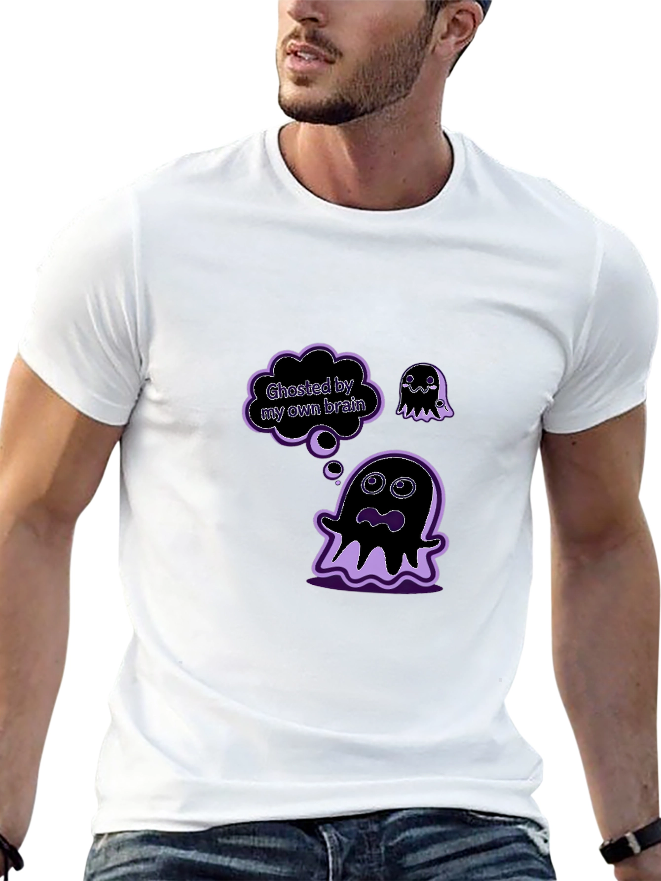 Black Ghosted by My Own Brain Graphic T-Shirt view 13