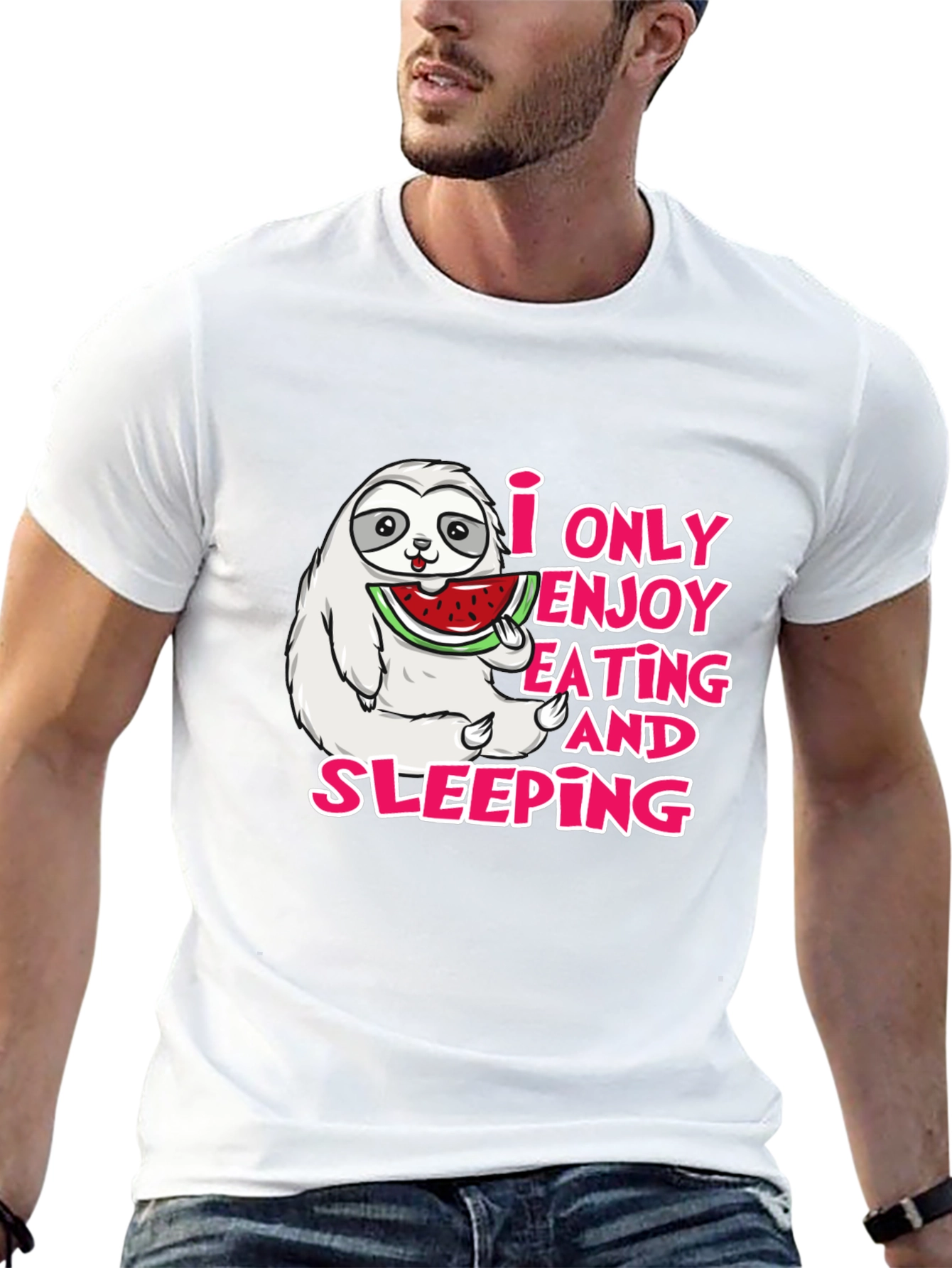 Black Sloth Eating Watermelon Graphic Tee - Enjoy Eating and Sleeping view 13