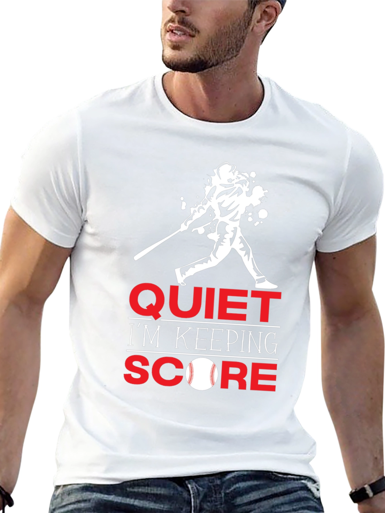 Black Quiet I'm Keeping Score Baseball T-Shirt view 13