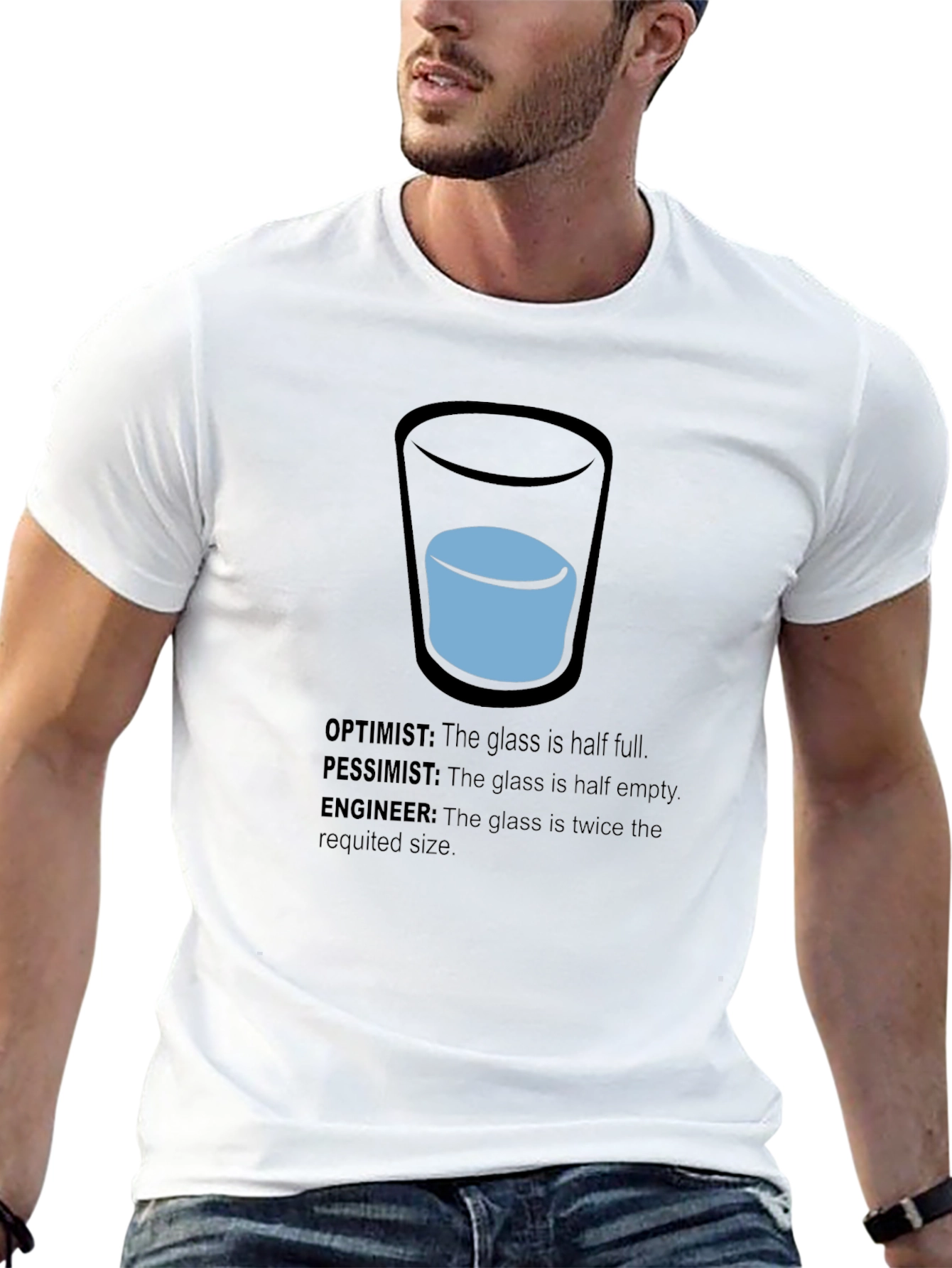 Black Engineer Optimist Pessimist Funny T-Shirt view 13