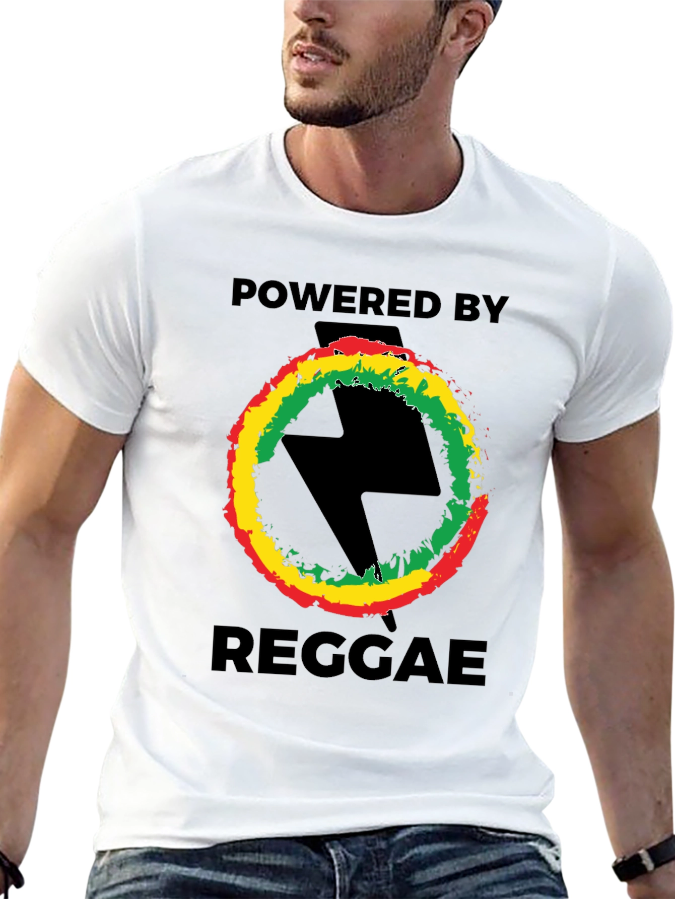 Black Powered By Reggae T-Shirt - Black view 13
