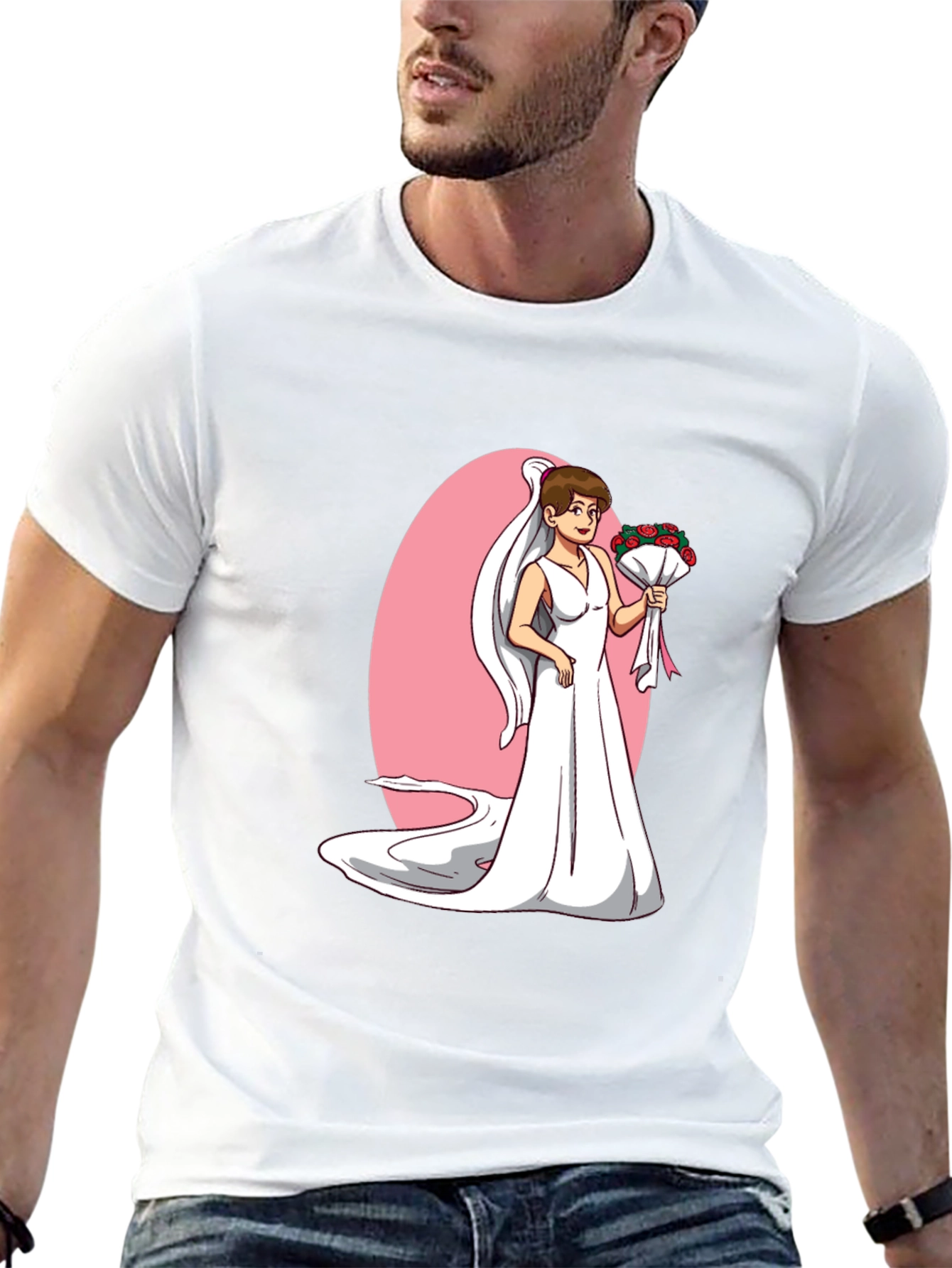 Black Bride Cartoon T-Shirt - Black, Funny Wedding Tee view 13