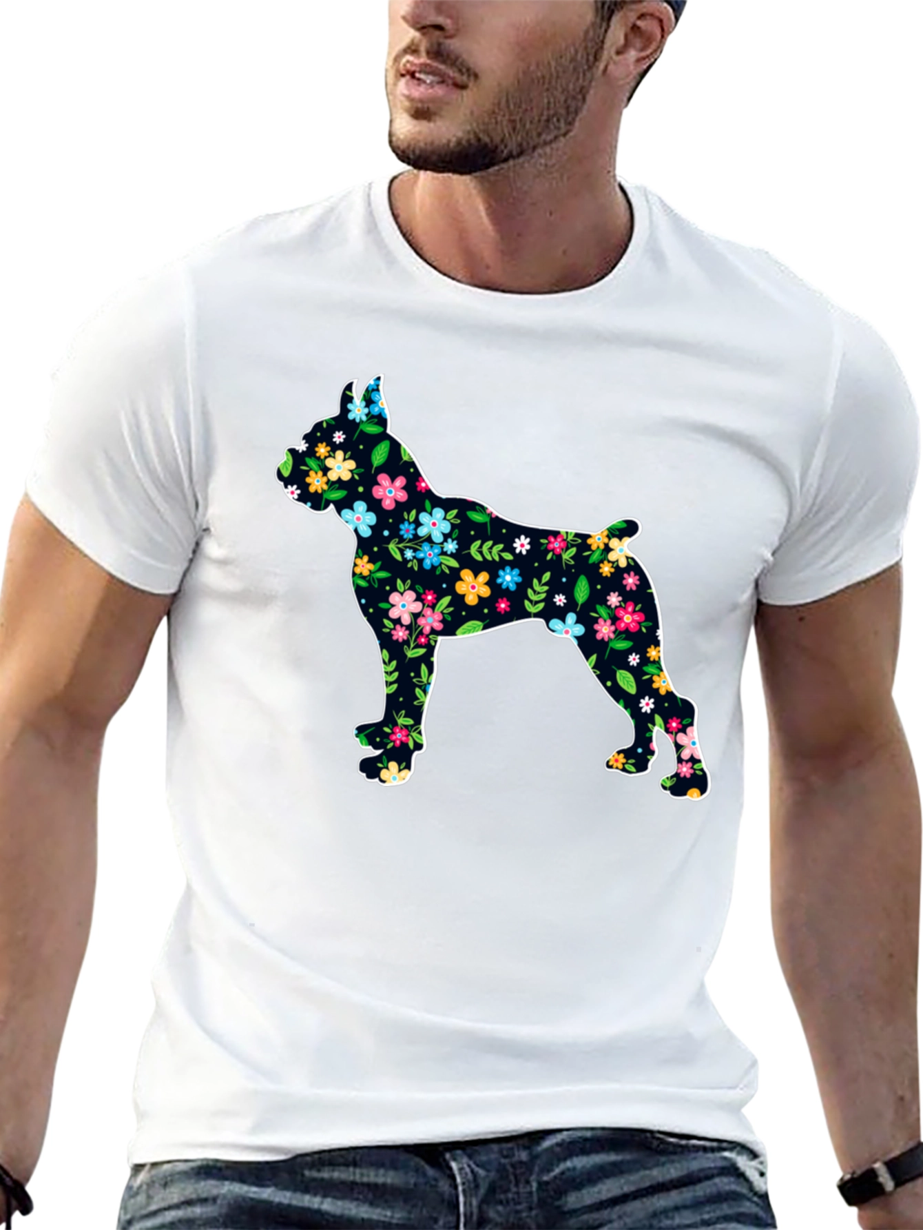 Black Floral Dog Silhouette Black T-Shirt view 13