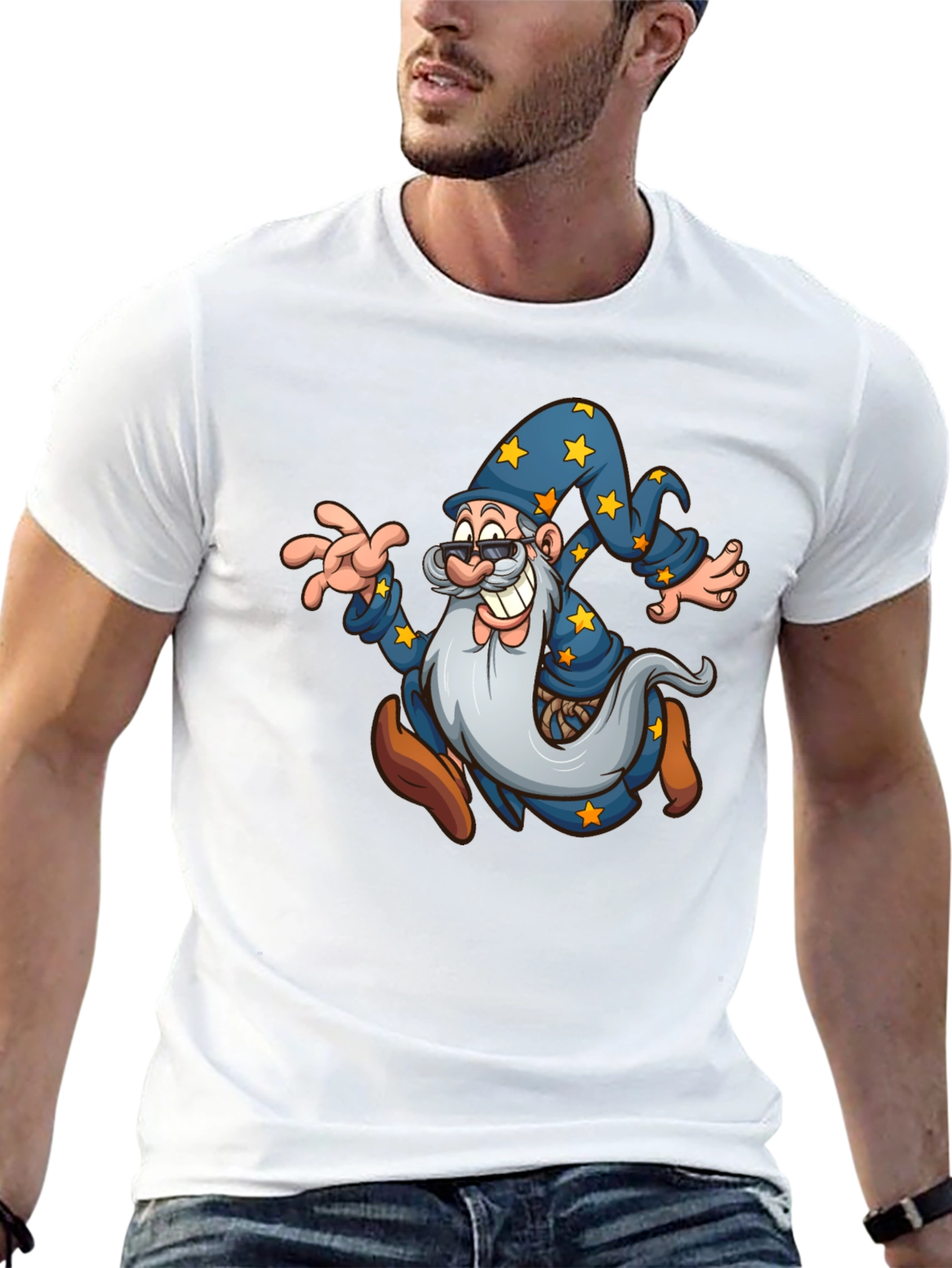 Black Wizard Cartoon Graphic T-Shirt - Black view 13