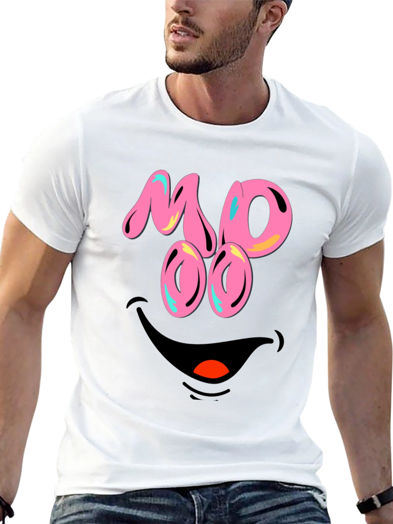 Black Funny MOOO Face Graphic T-Shirt view 13