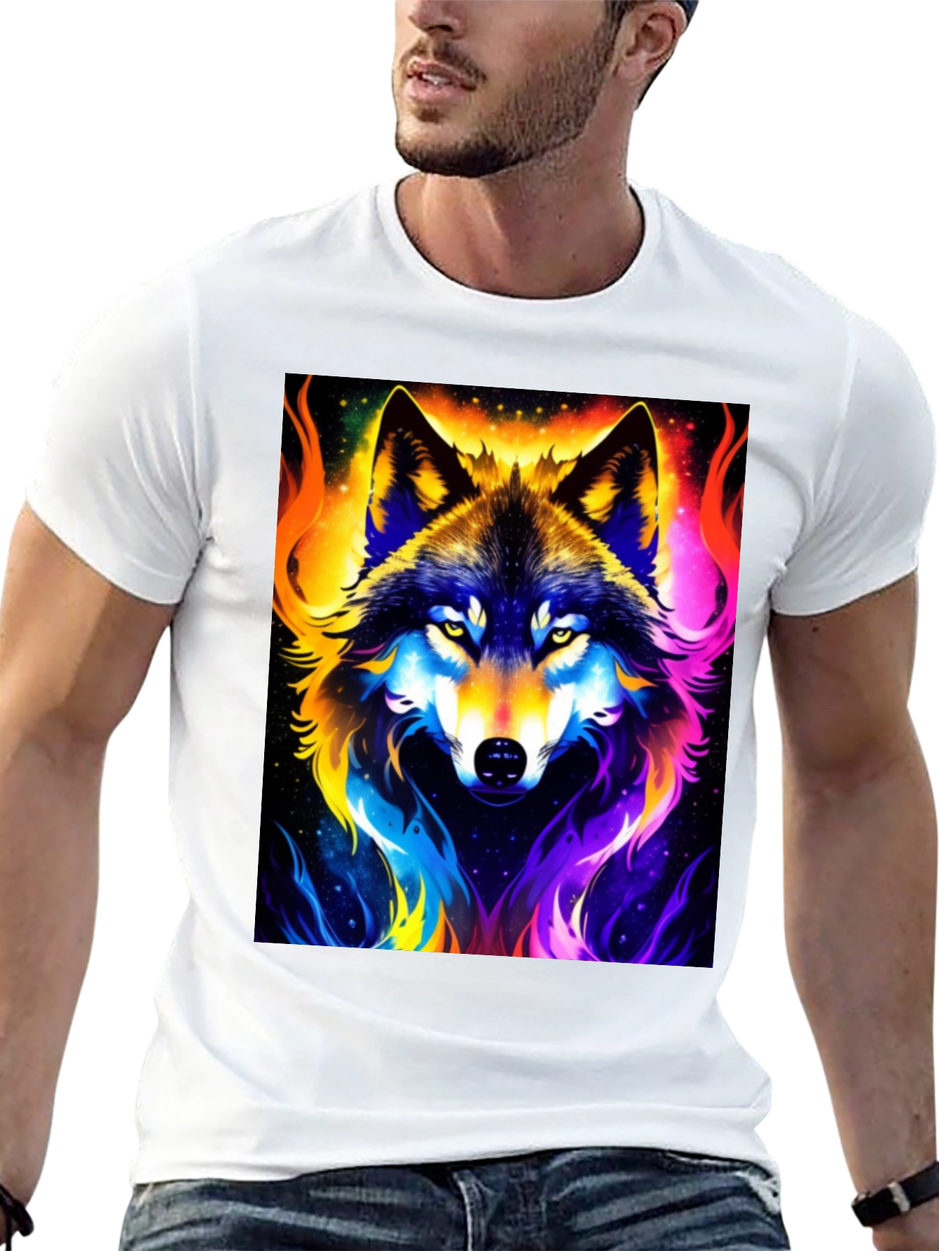 Black Vibrant Wolf Graphic Black T-Shirt view 13