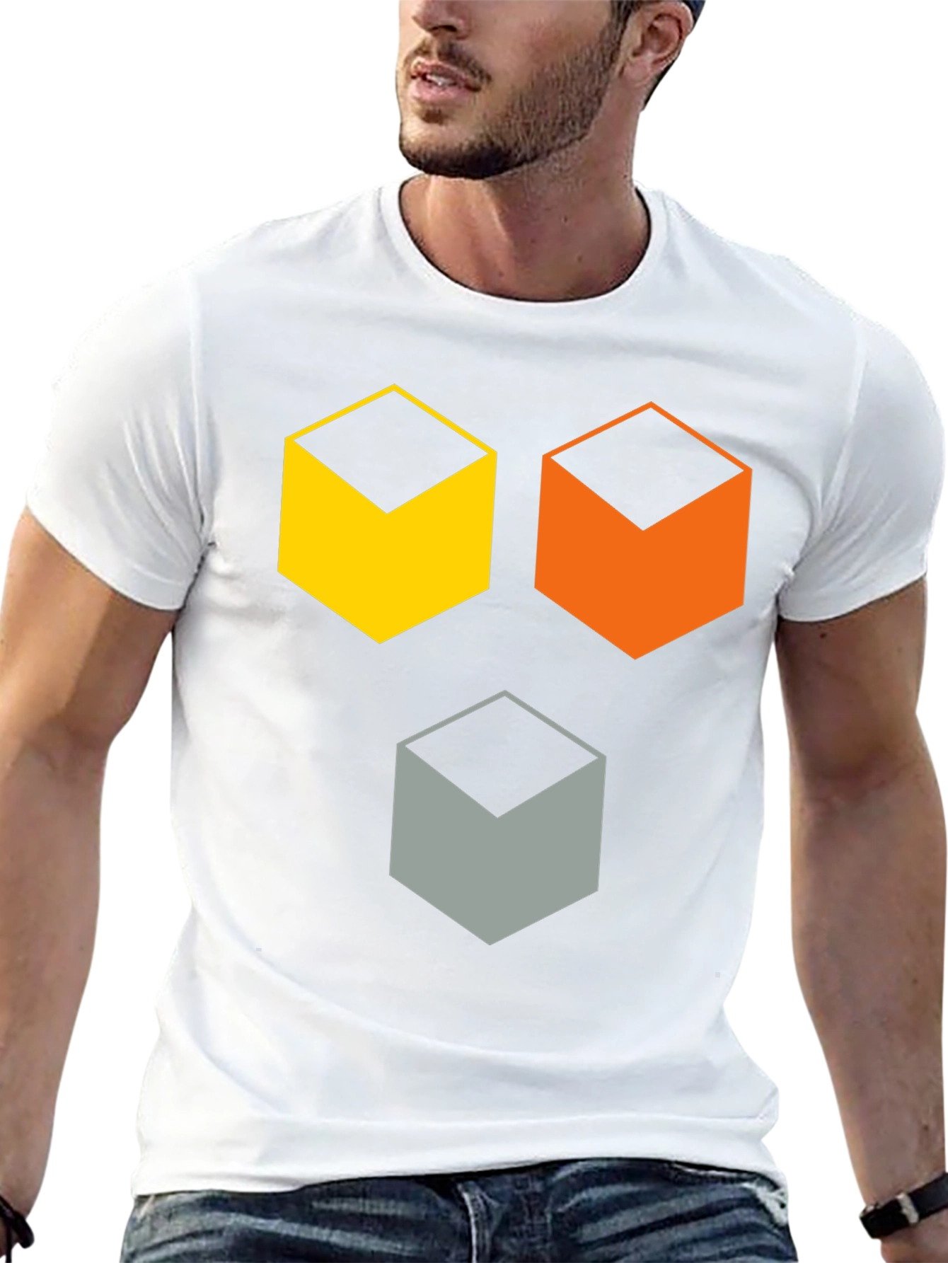 Black Geometric Cube T-Shirt - Modern Abstract Design view 13
