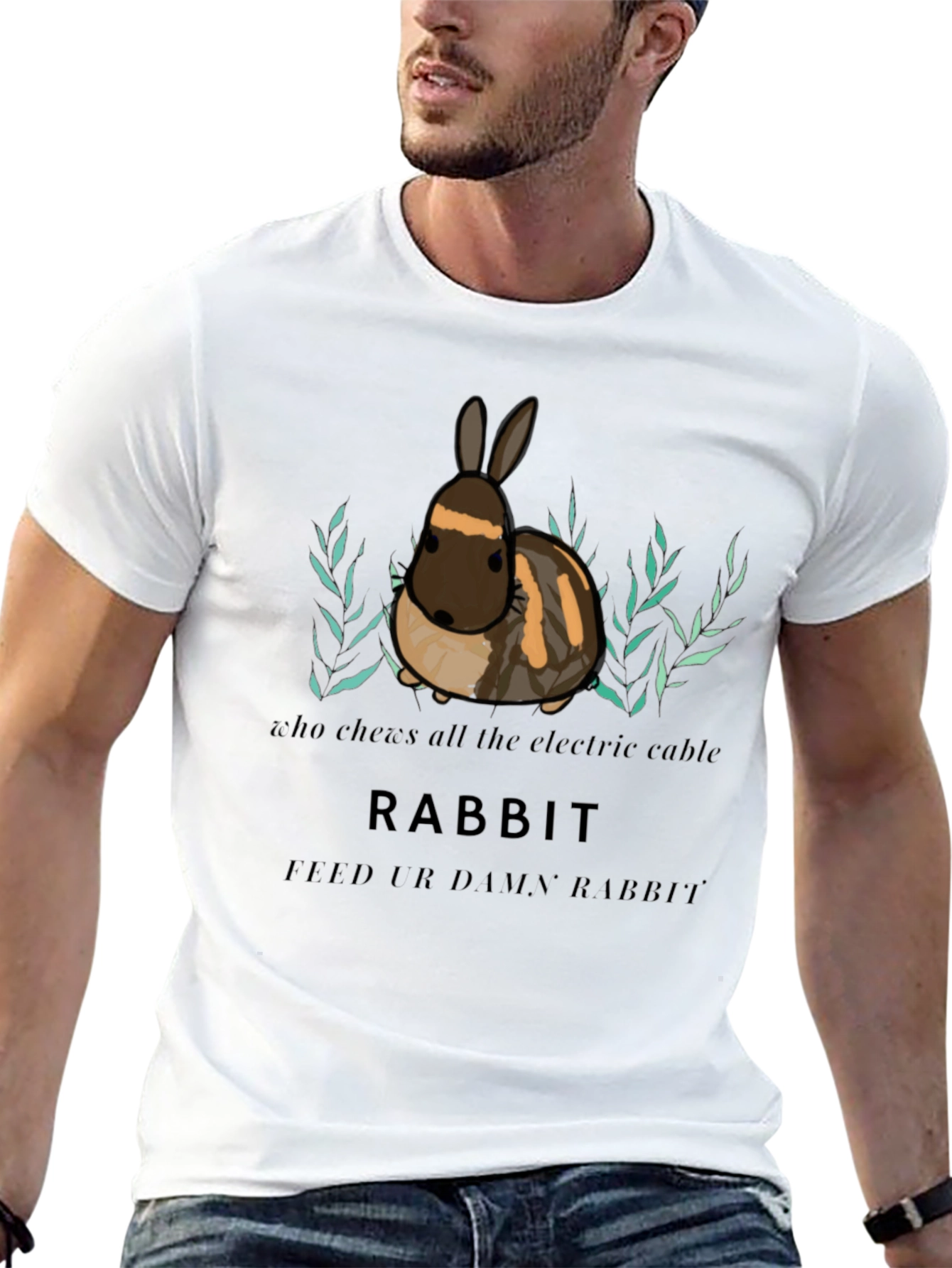 Black Funny Rabbit T-Shirt - Chew Electric Cable, Feed Ur Rabbit view 13