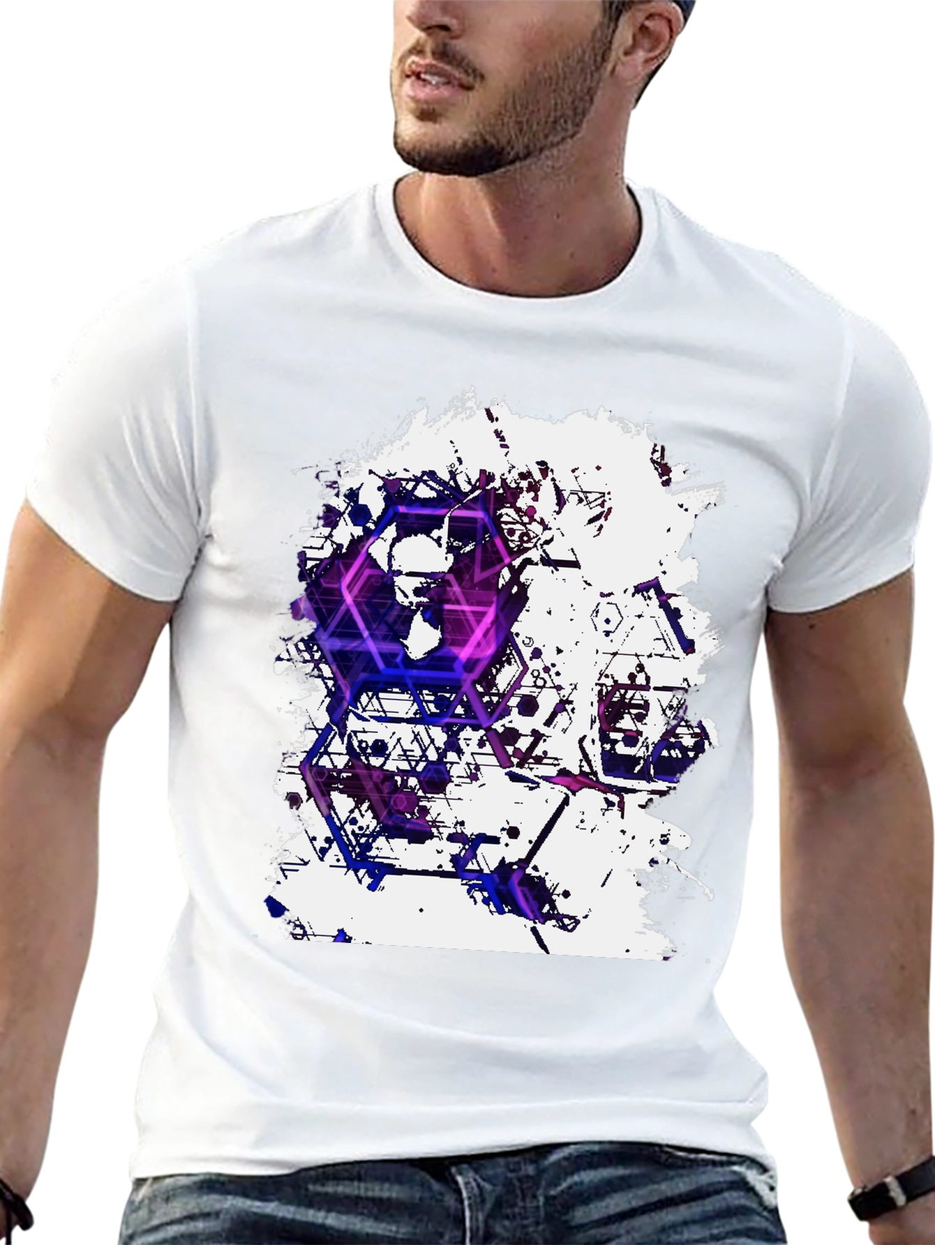 Black Geometric Skull T-Shirt - Artistic Graphic Tee view 13