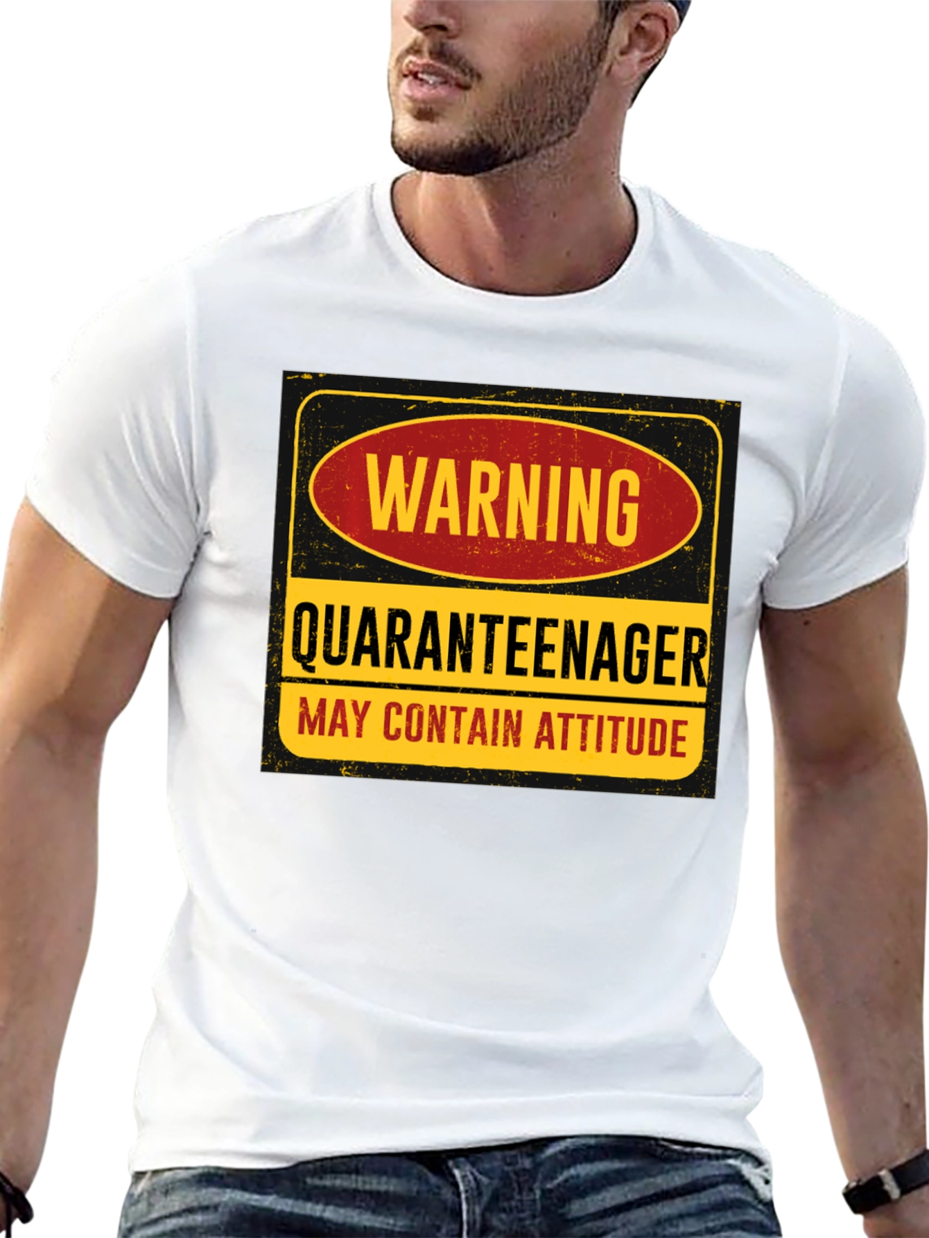 Black Warning Quaranteenager T-Shirt - May Contain Attitude view 13