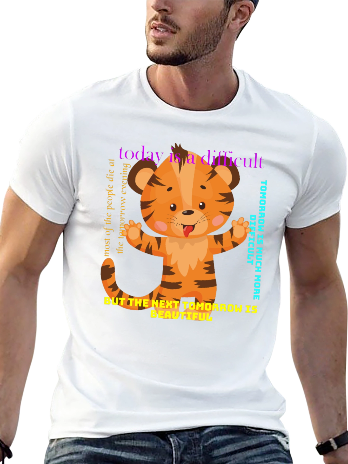 Black Cute Tiger Graphic Tee - Motivational Design view 13