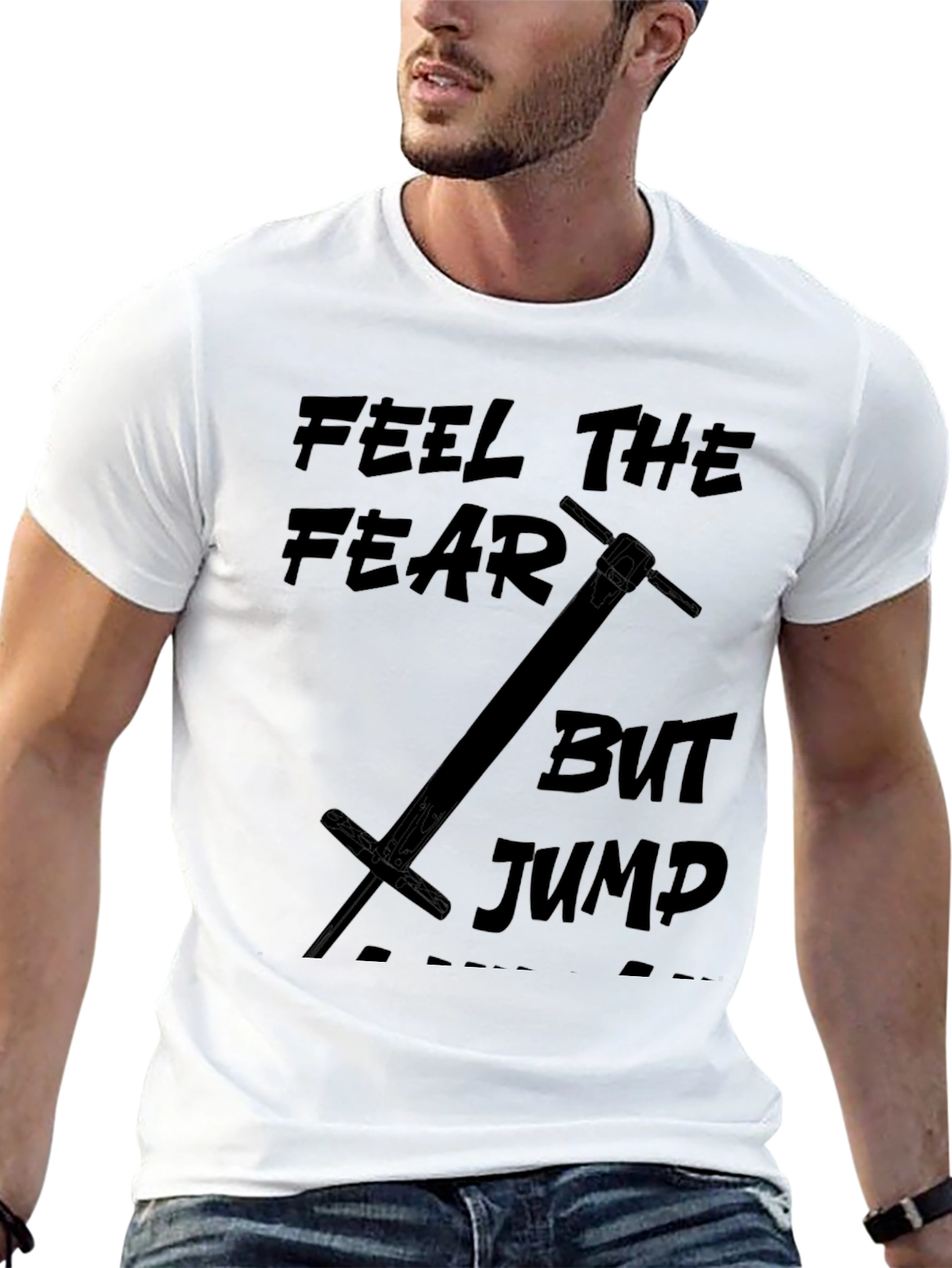 Black Feel The Fear But Jump T-Shirt - Black Cotton Tee view 13