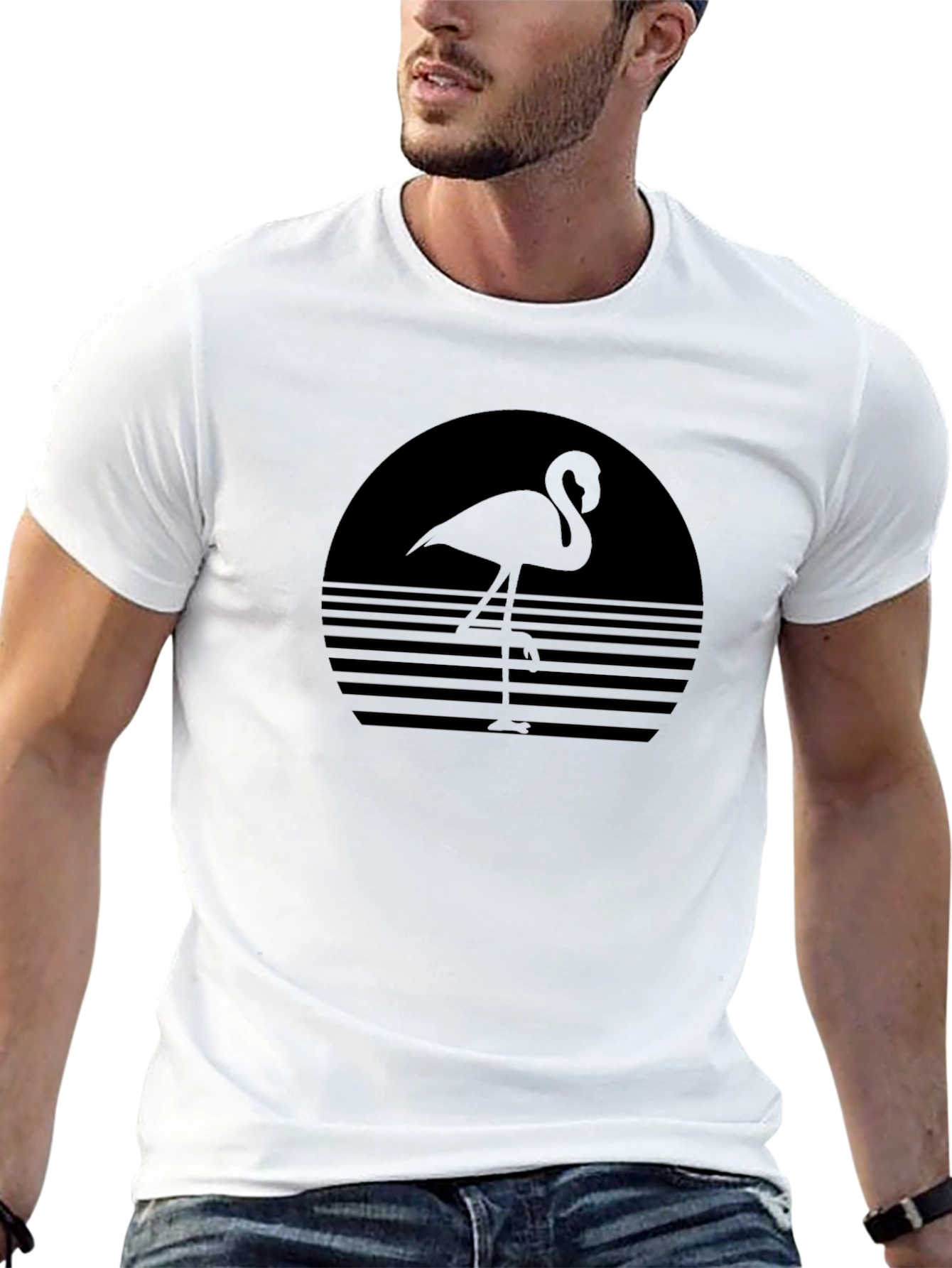 Black Retro Flamingo Graphic Tee - Black Casual Shirt view 13