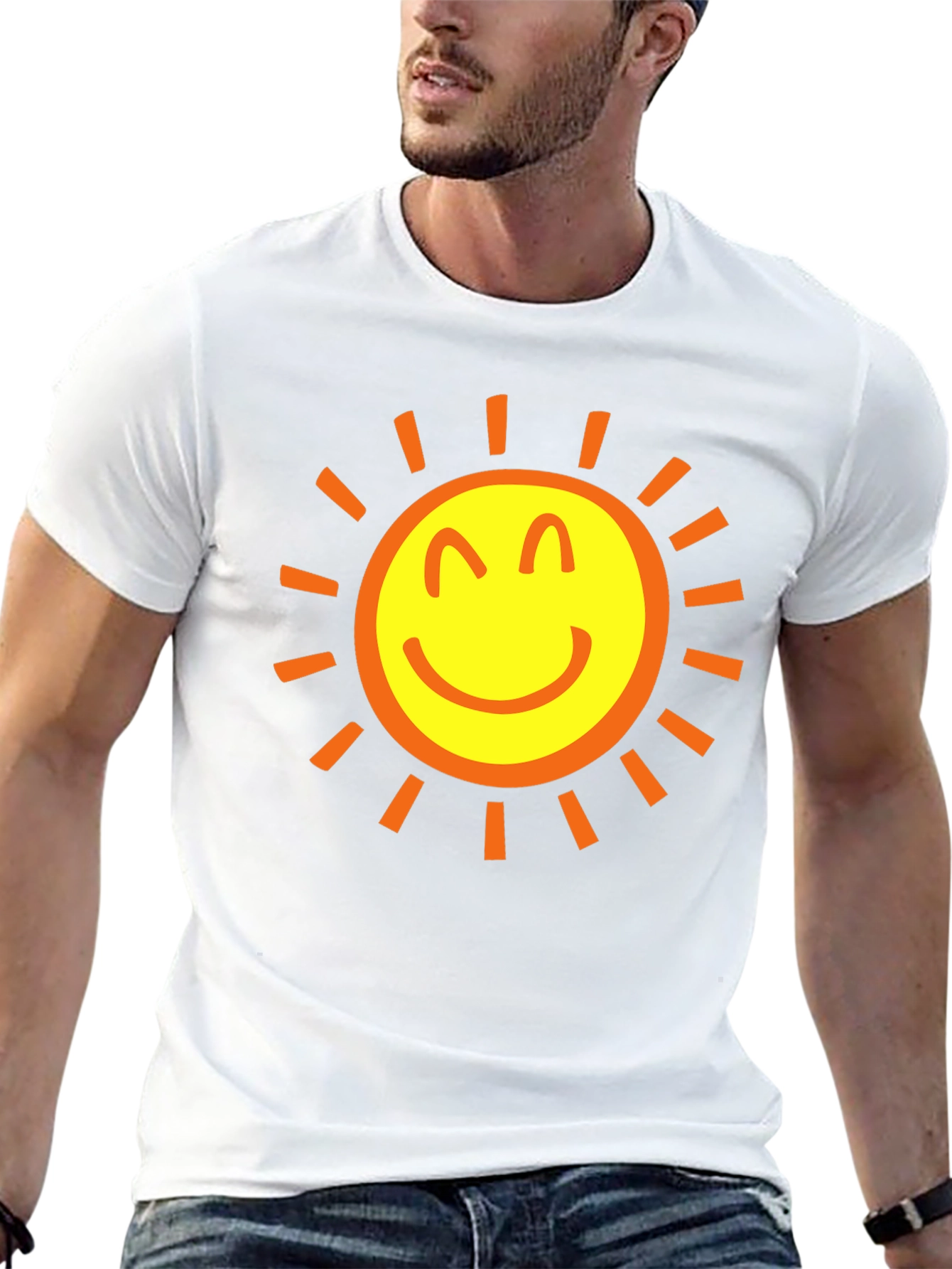 Black Happy Sun Graphic Tee - Black Cotton T-Shirt view 13