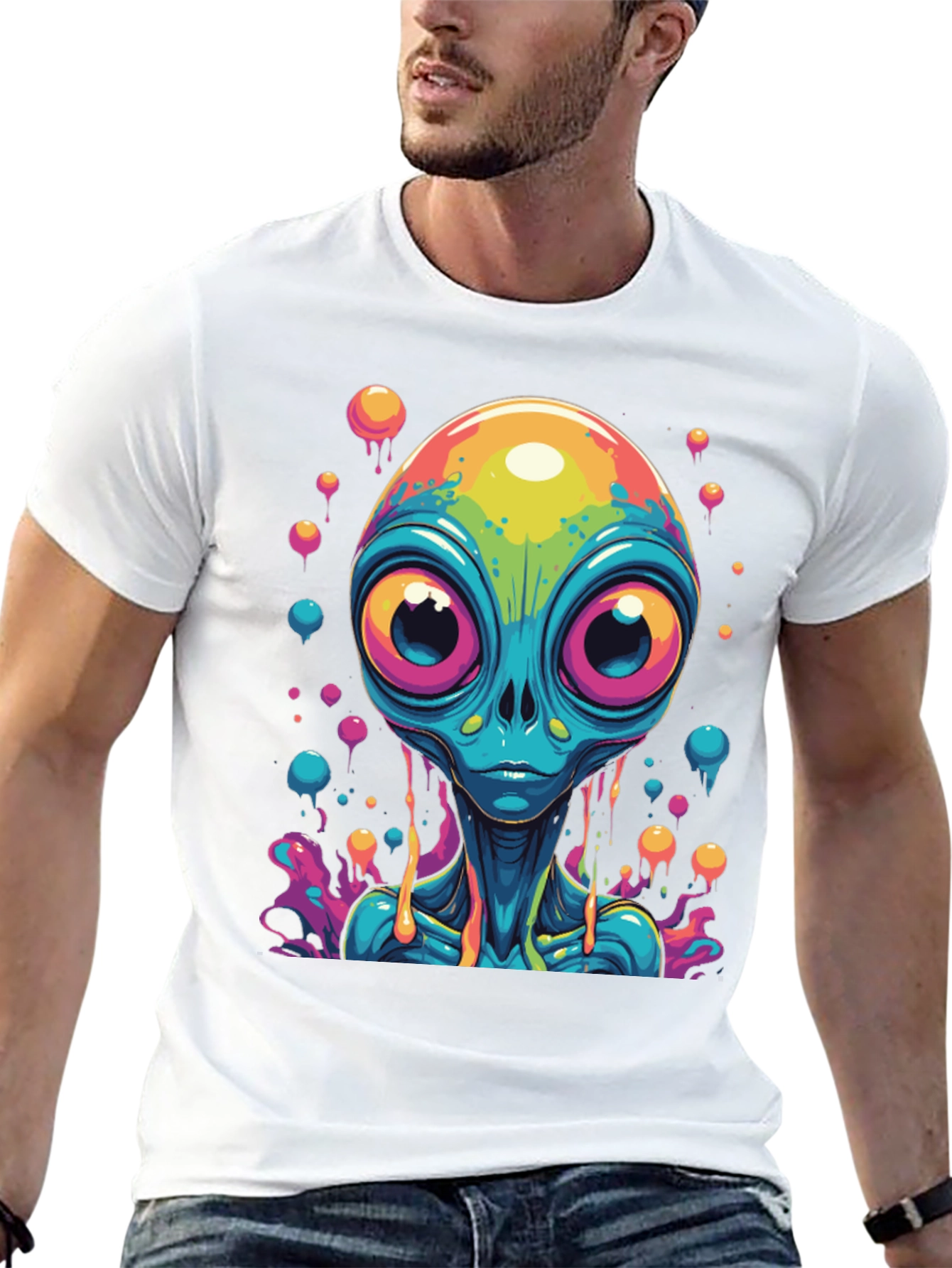 Black Psychedelic Alien Graphic Tee - Black Cotton T-Shirt view 13
