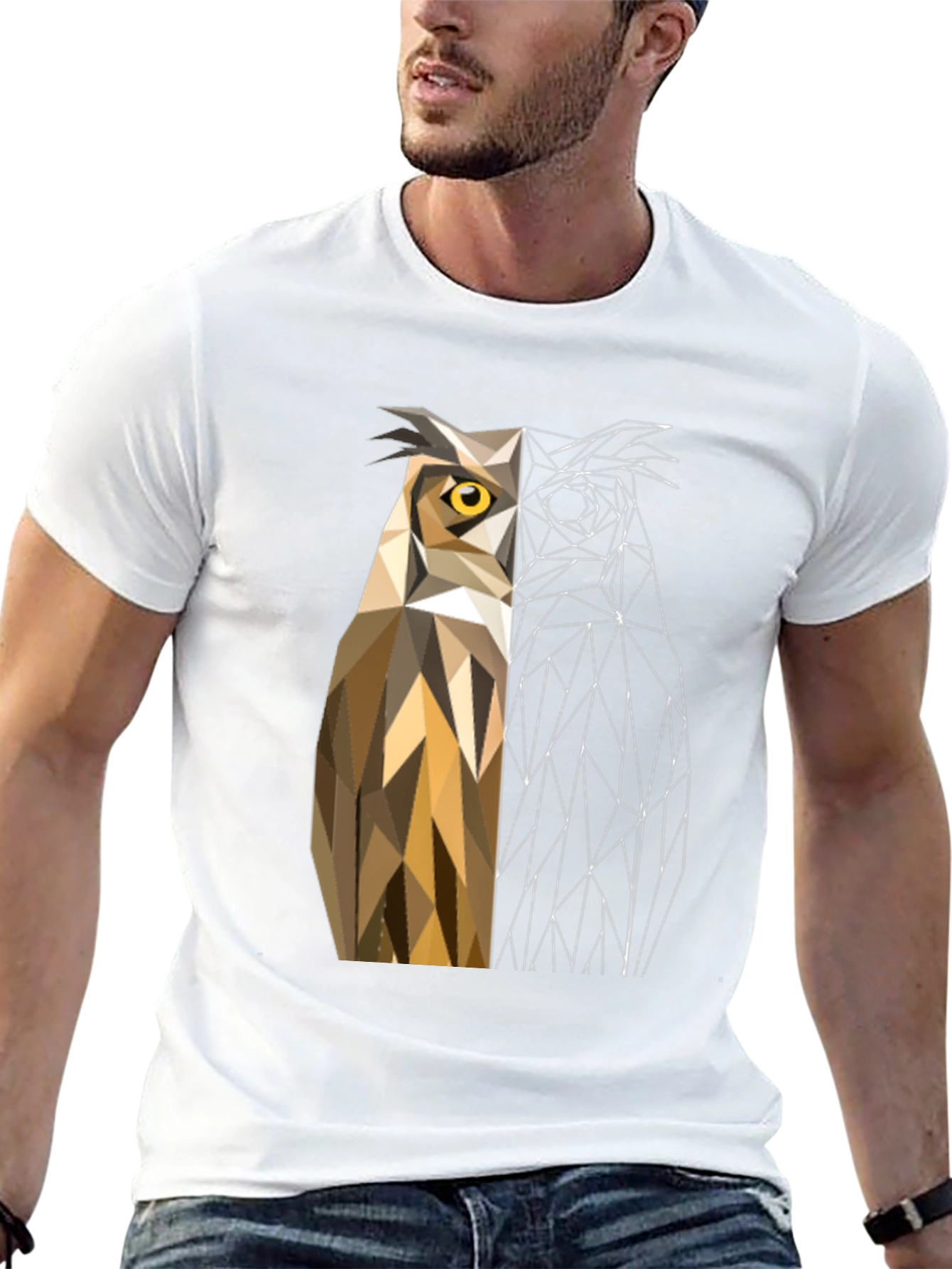 Black Geometric Owl Graphic Tee - Modern Design view 13