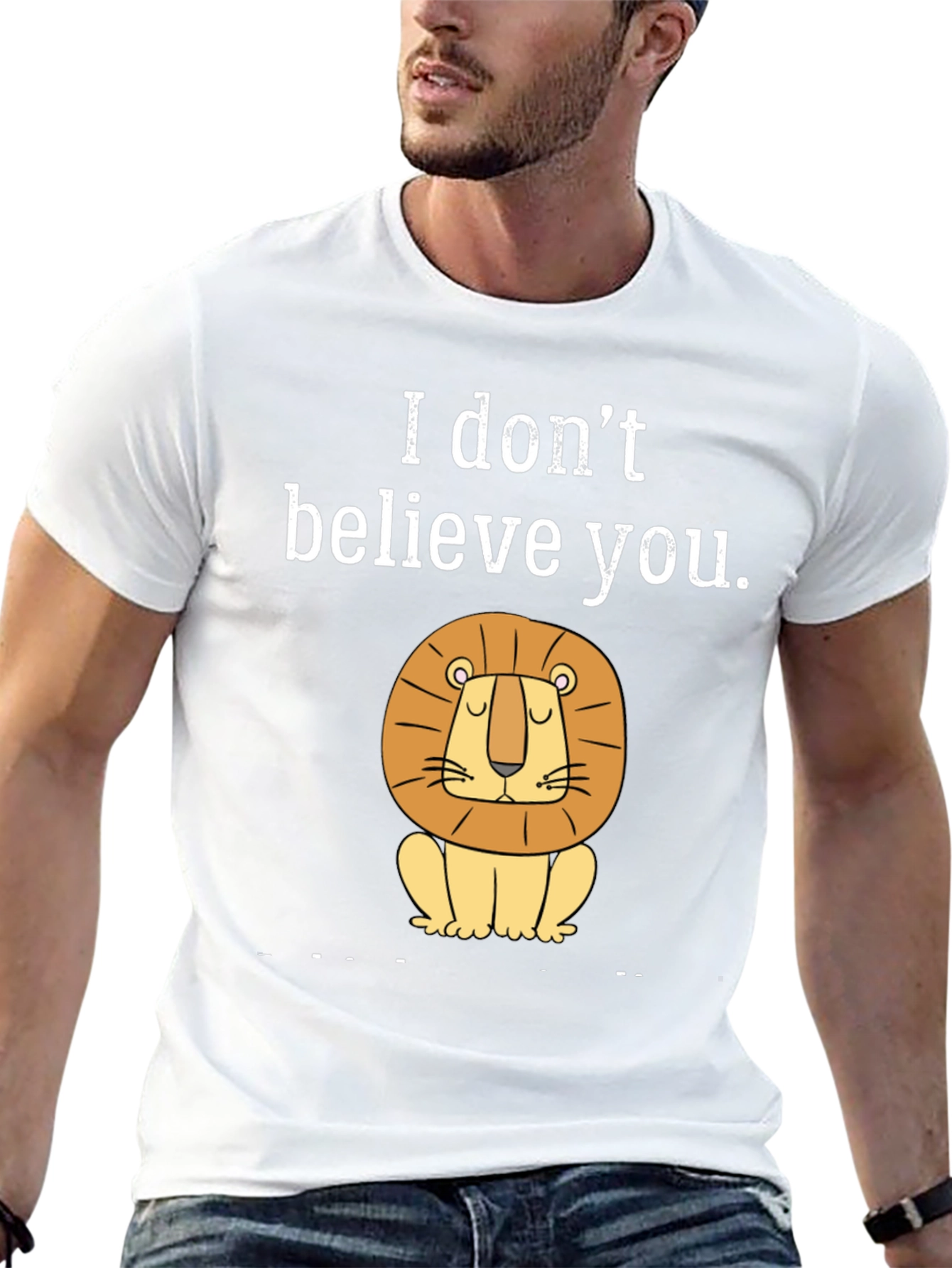 Black Funny "I Don't Believe You" Lion Graphic T-Shirt view 13
