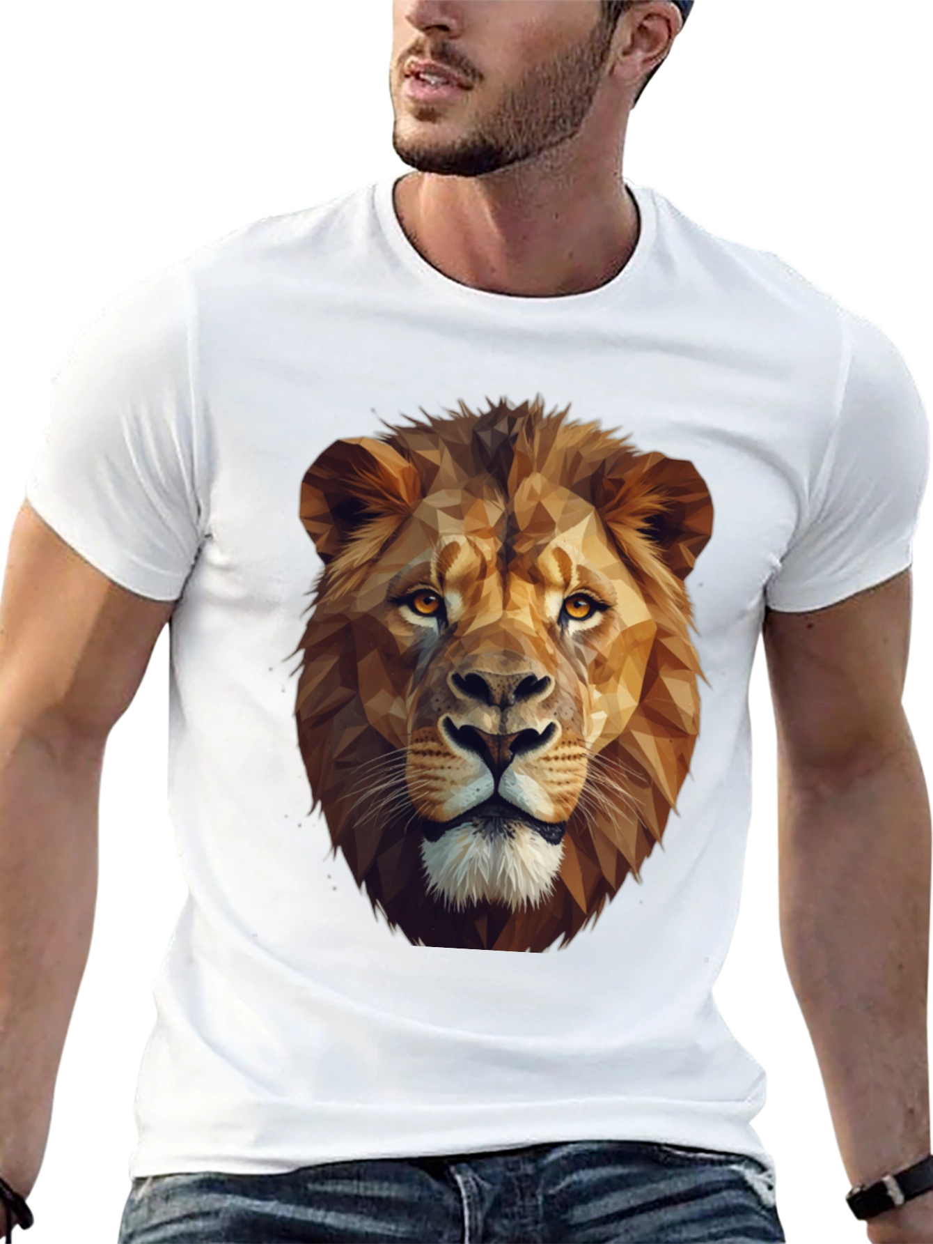 Black Geometric Lion Graphic Tee - Black Short Sleeve Shirt view 13