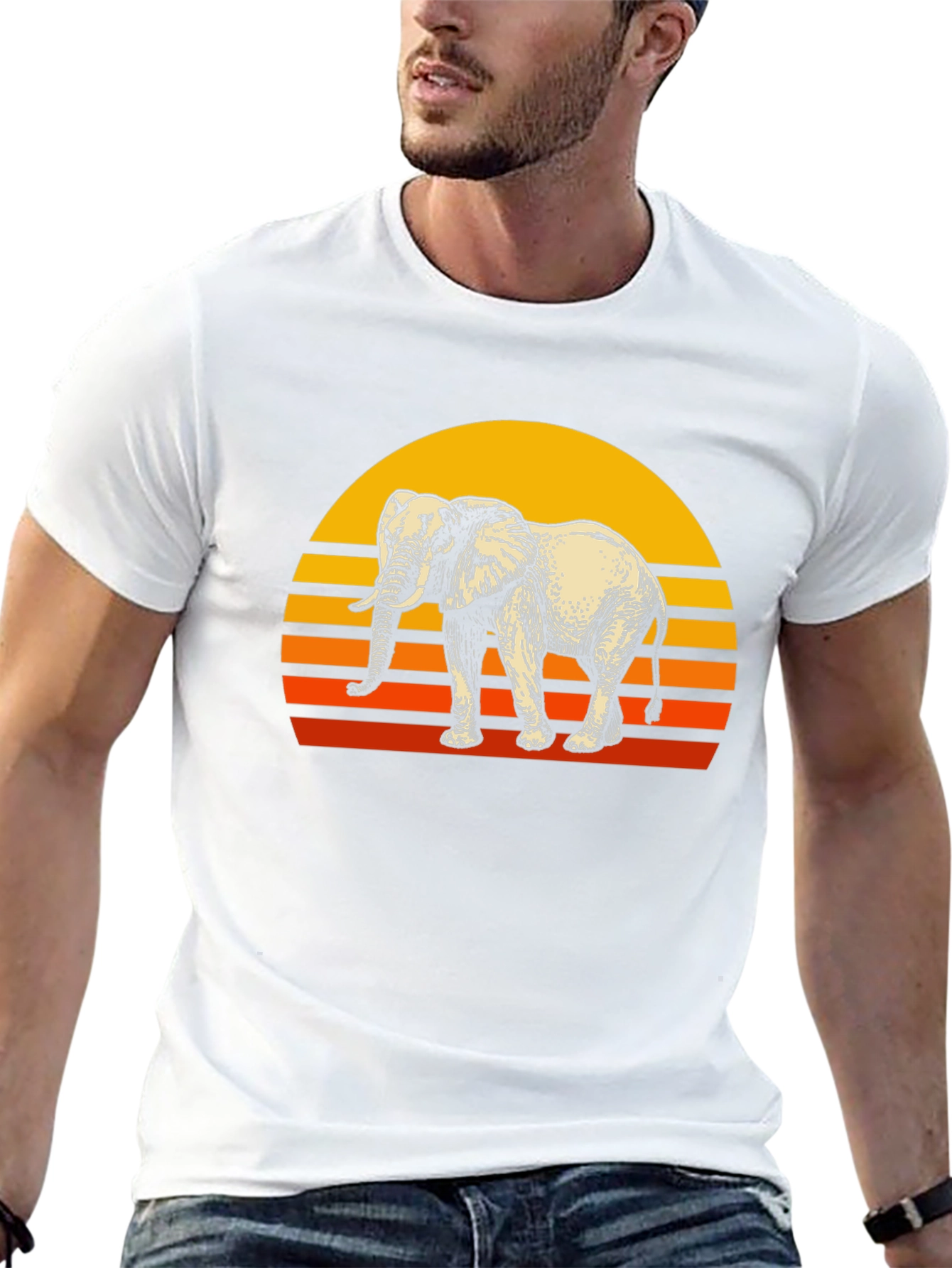 Black Elephant Sunset Graphic Tee - Retro Style view 13