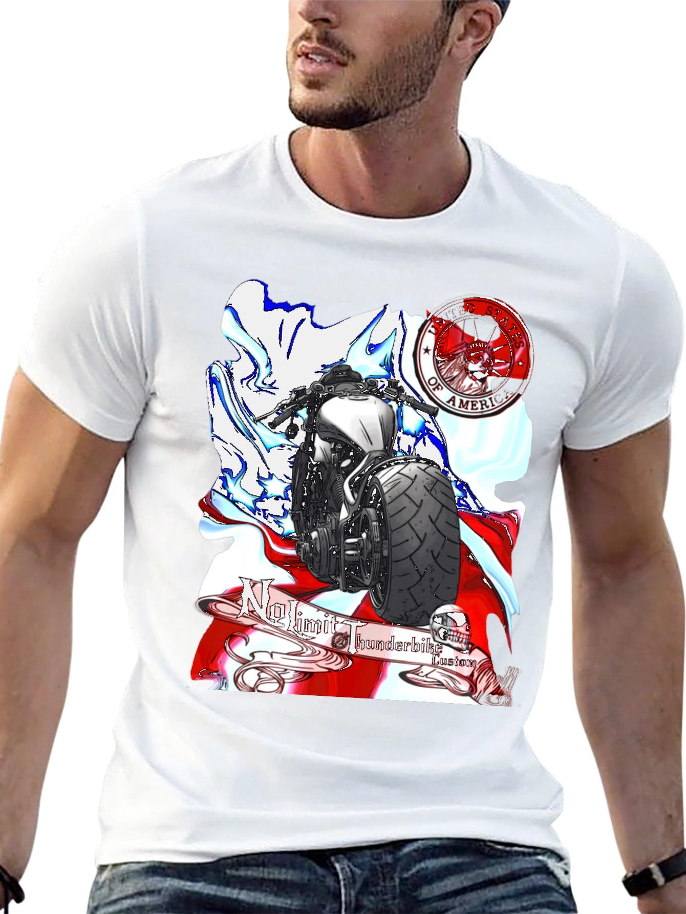 Black Motorcycle Graphic T-Shirt - Patriotic Design view 13