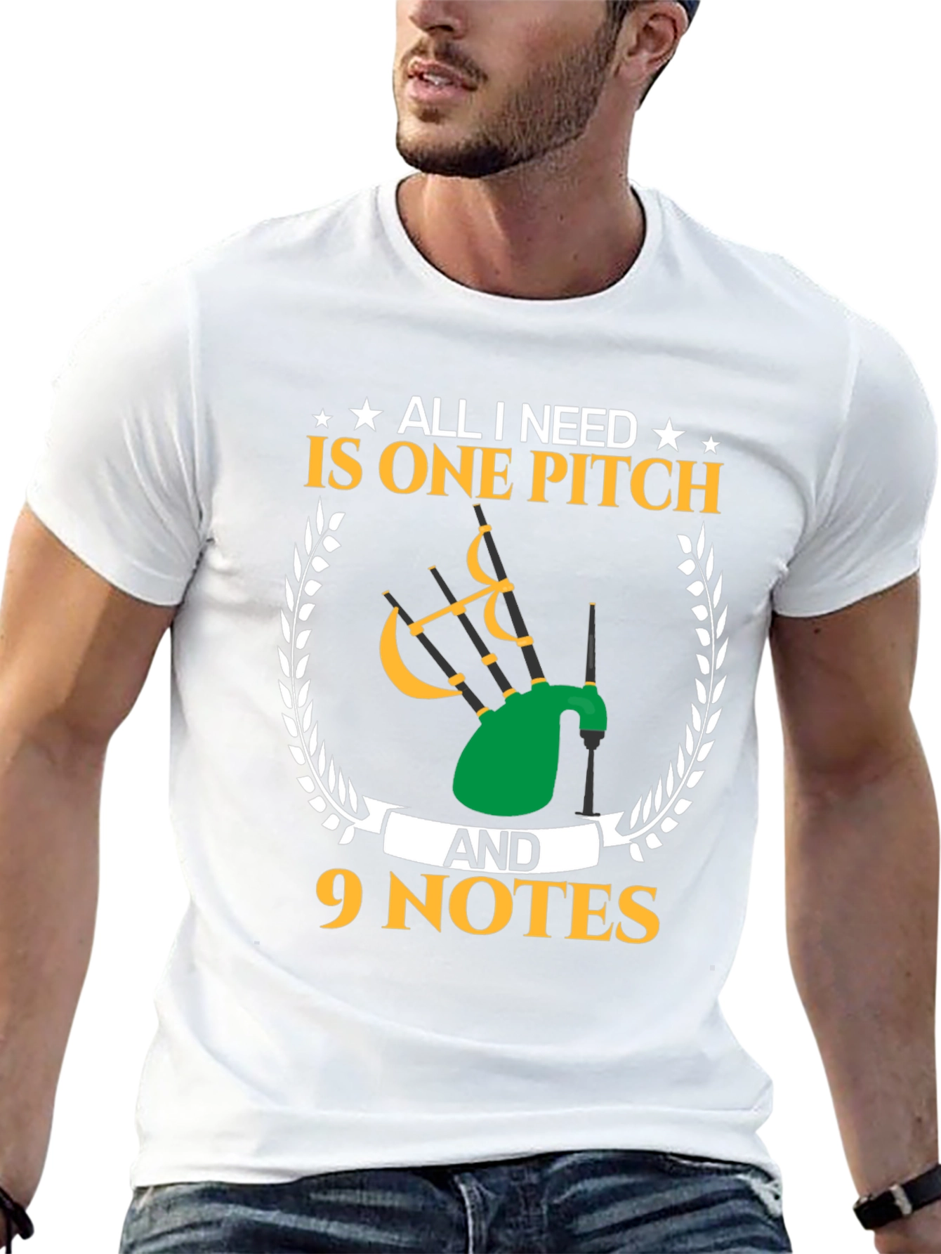 Black Bagpipe Musician T-Shirt - One Pitch & 9 Notes view 13